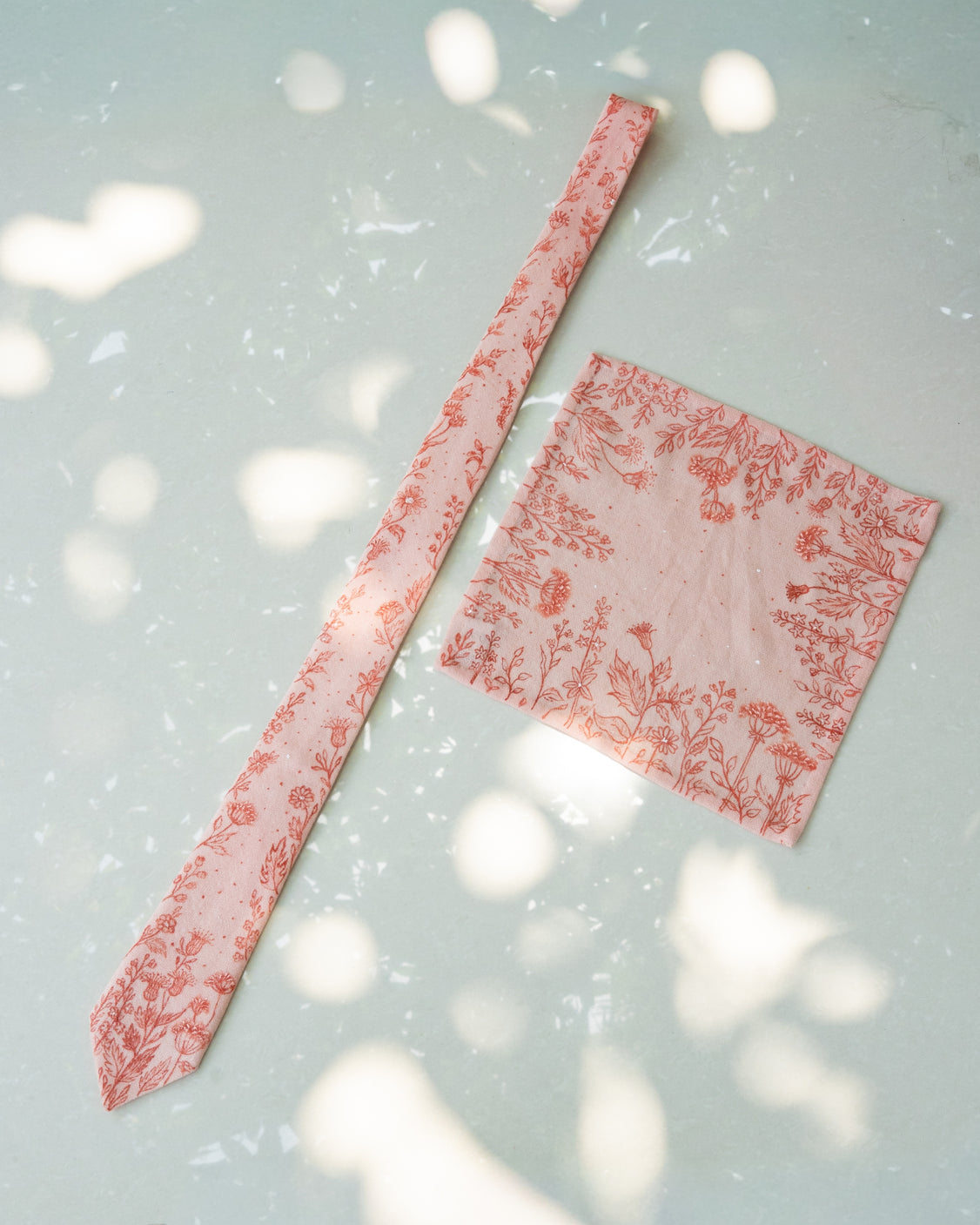 Peach Hand-Painted Pure Pashmina Tie & Pocket Square Set