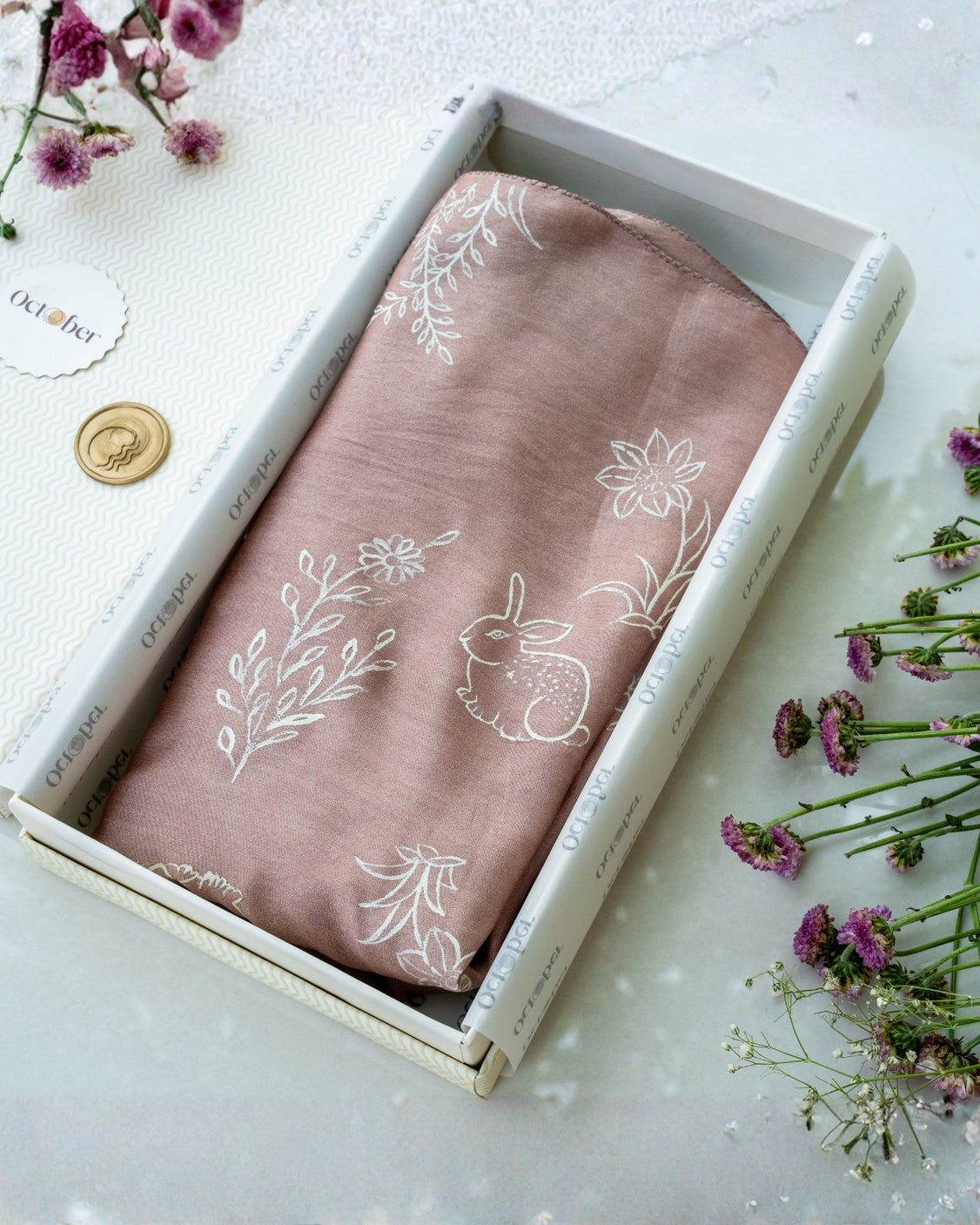 Dusty Rose Hand-Painted Chanderi Silk Scarf
