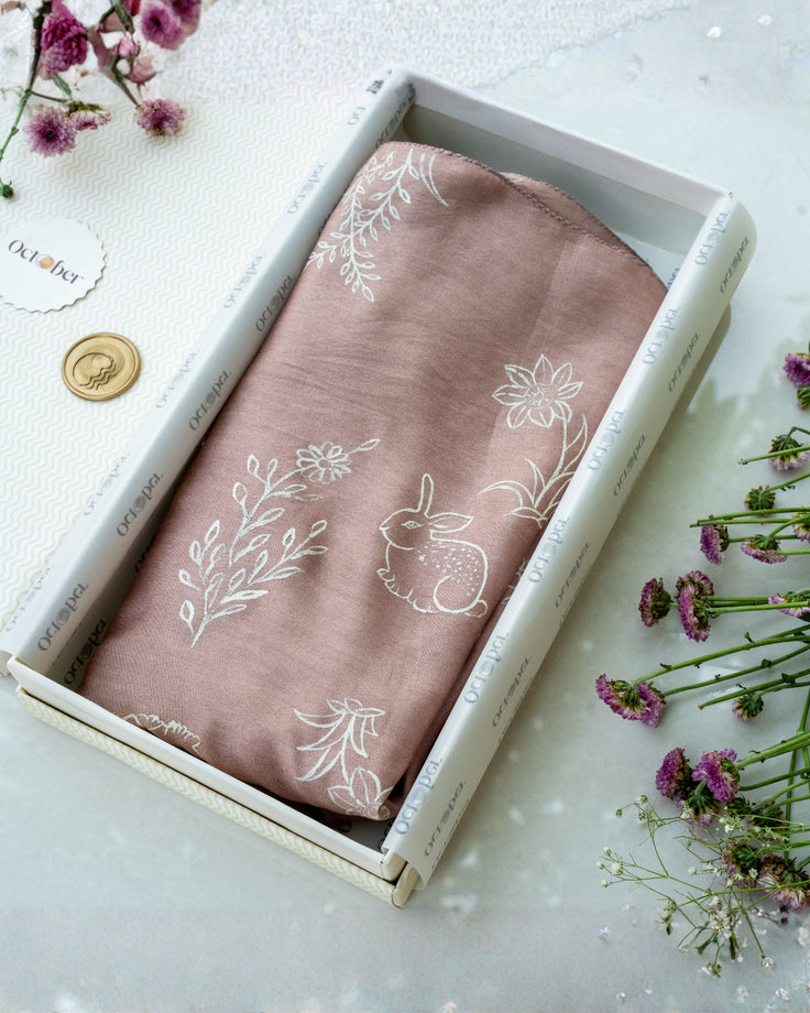 Dusty Rose Hand-Painted Chanderi Silk Scarf