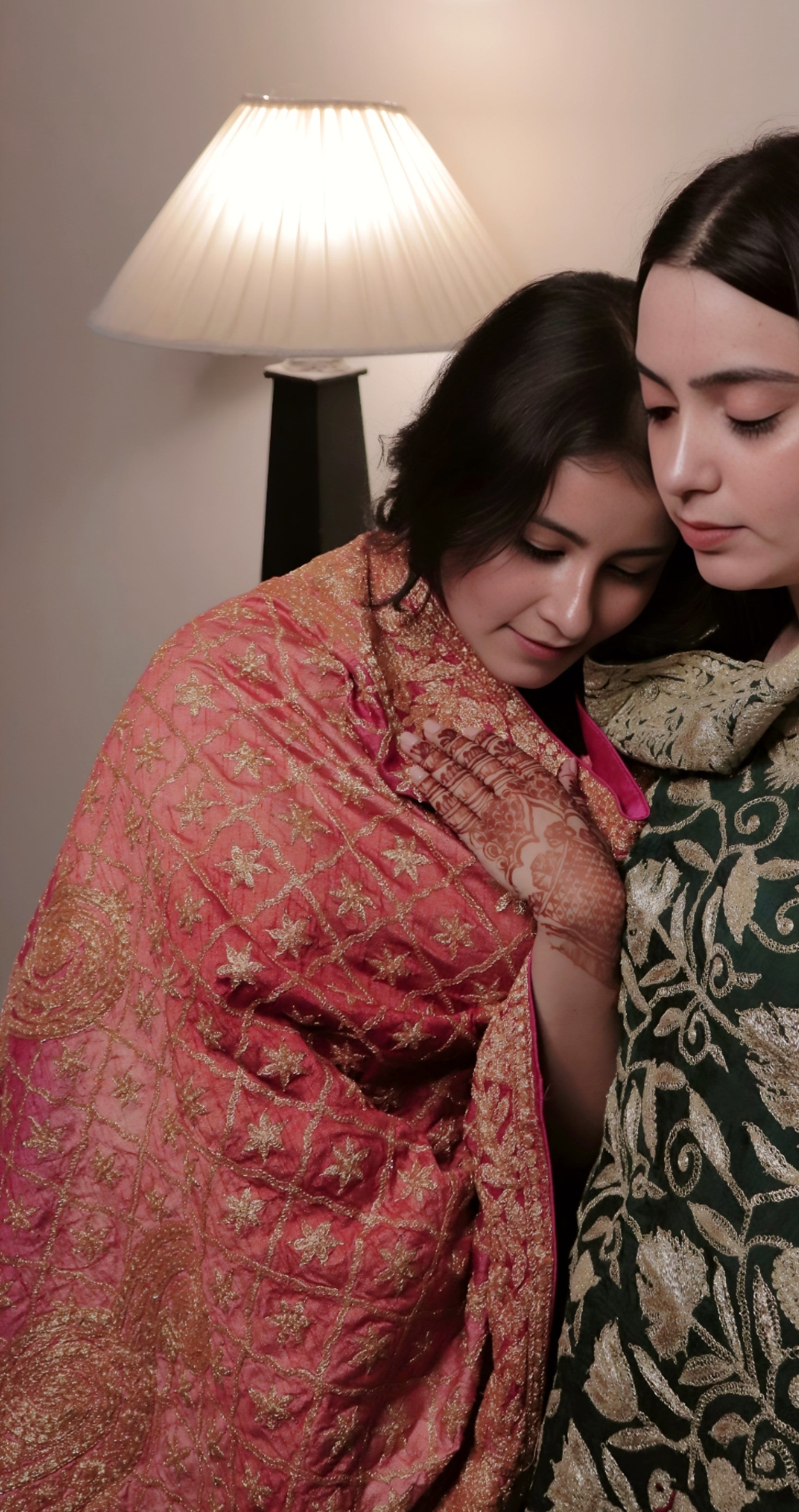 Pink Ombre Silk Odhani in Tilla Work