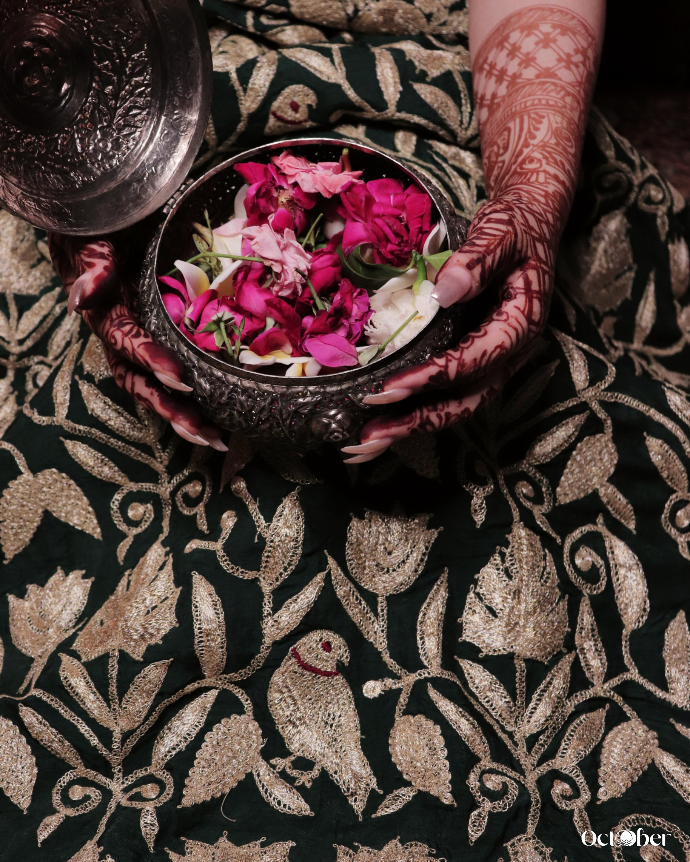 Green Silk Odhani in Tilla Work (October Weddings)