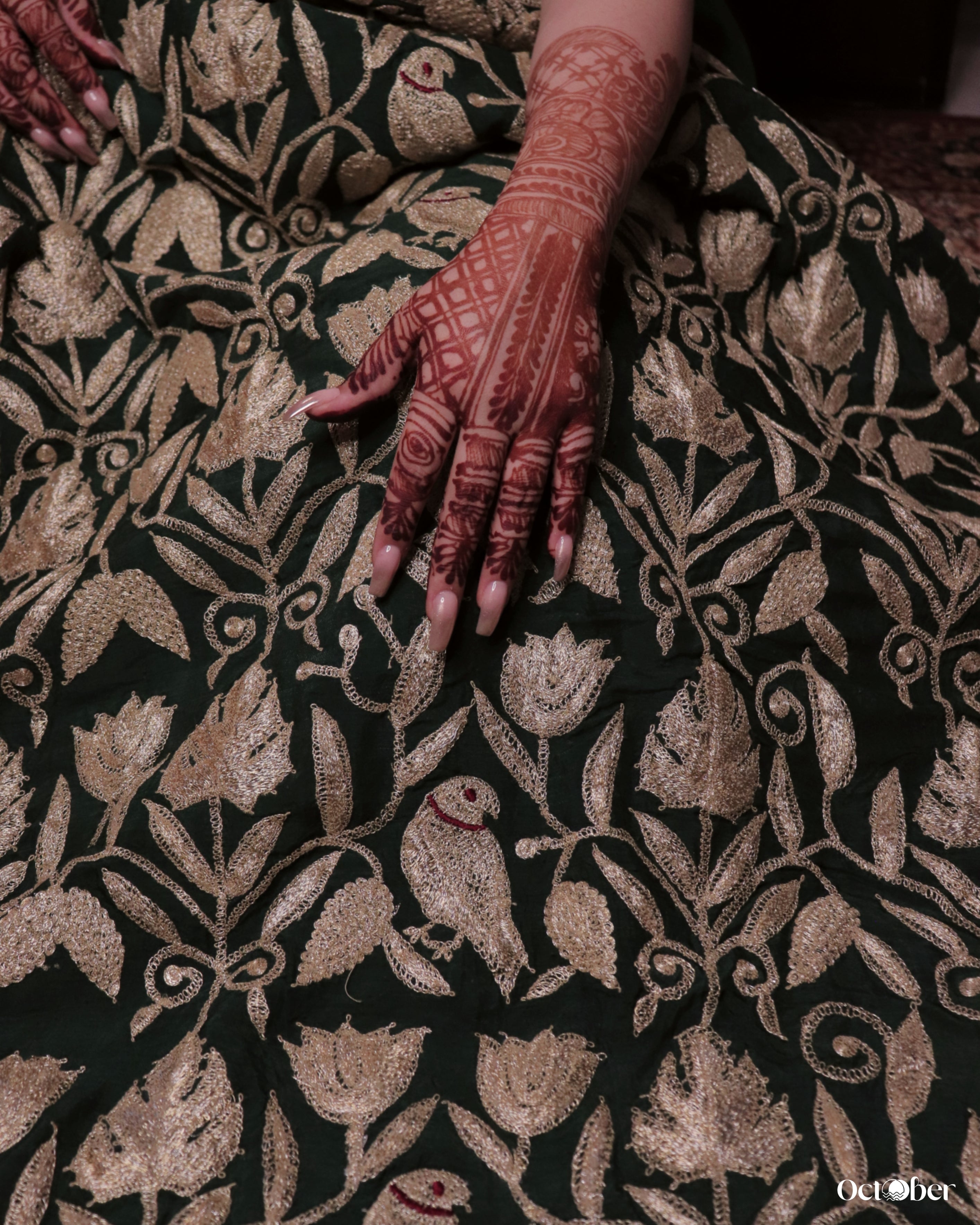 Green Silk Odhani in Tilla Work (October Weddings)