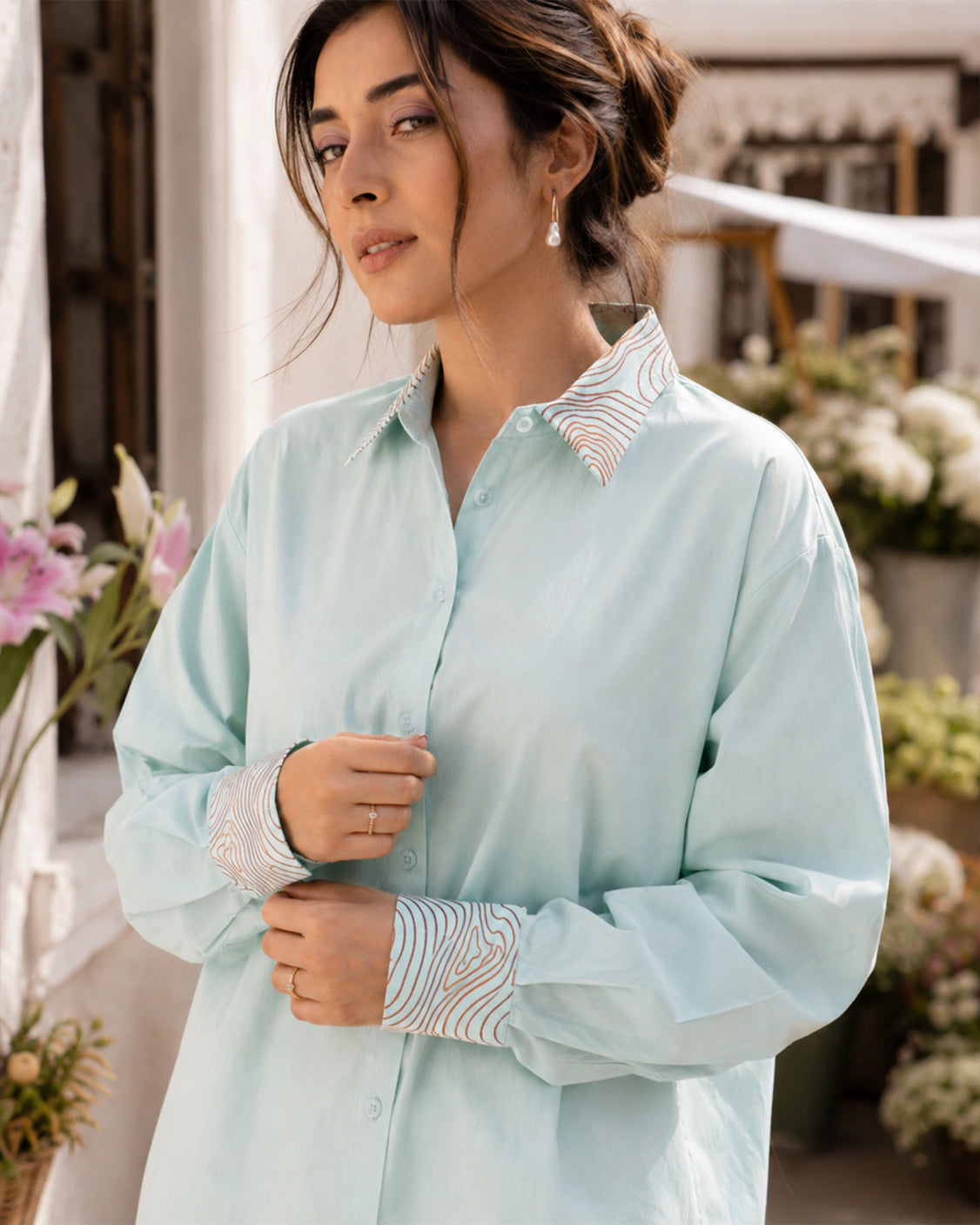 Mint Drift Handpainted Oversized Cotton Shirt