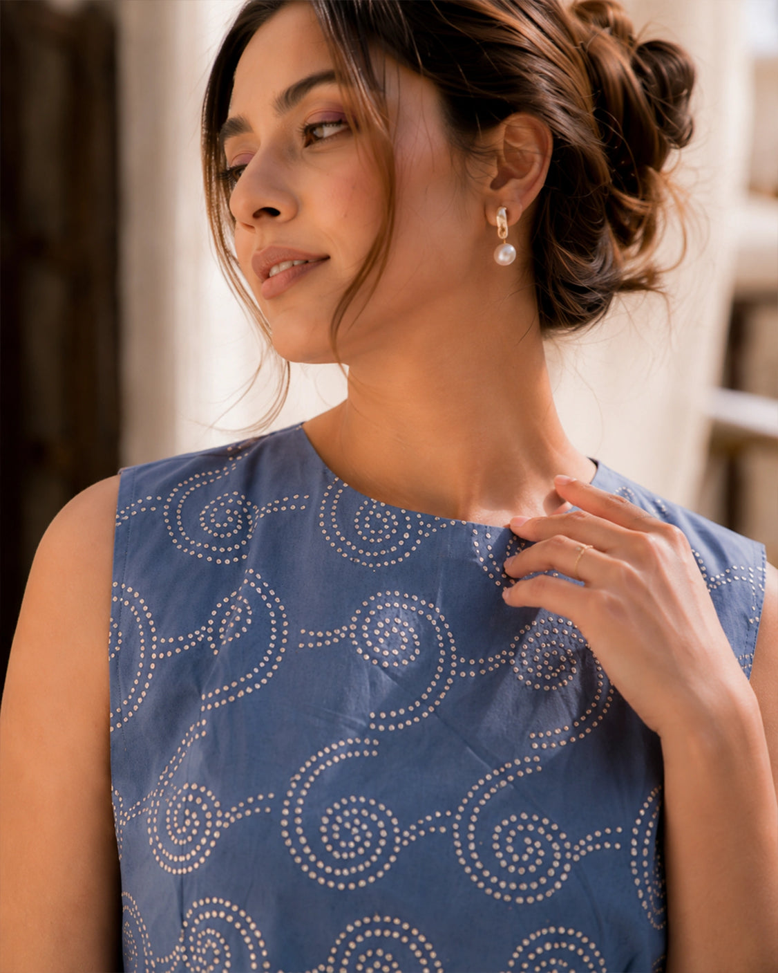 Sky Silver Printed Cotton Top