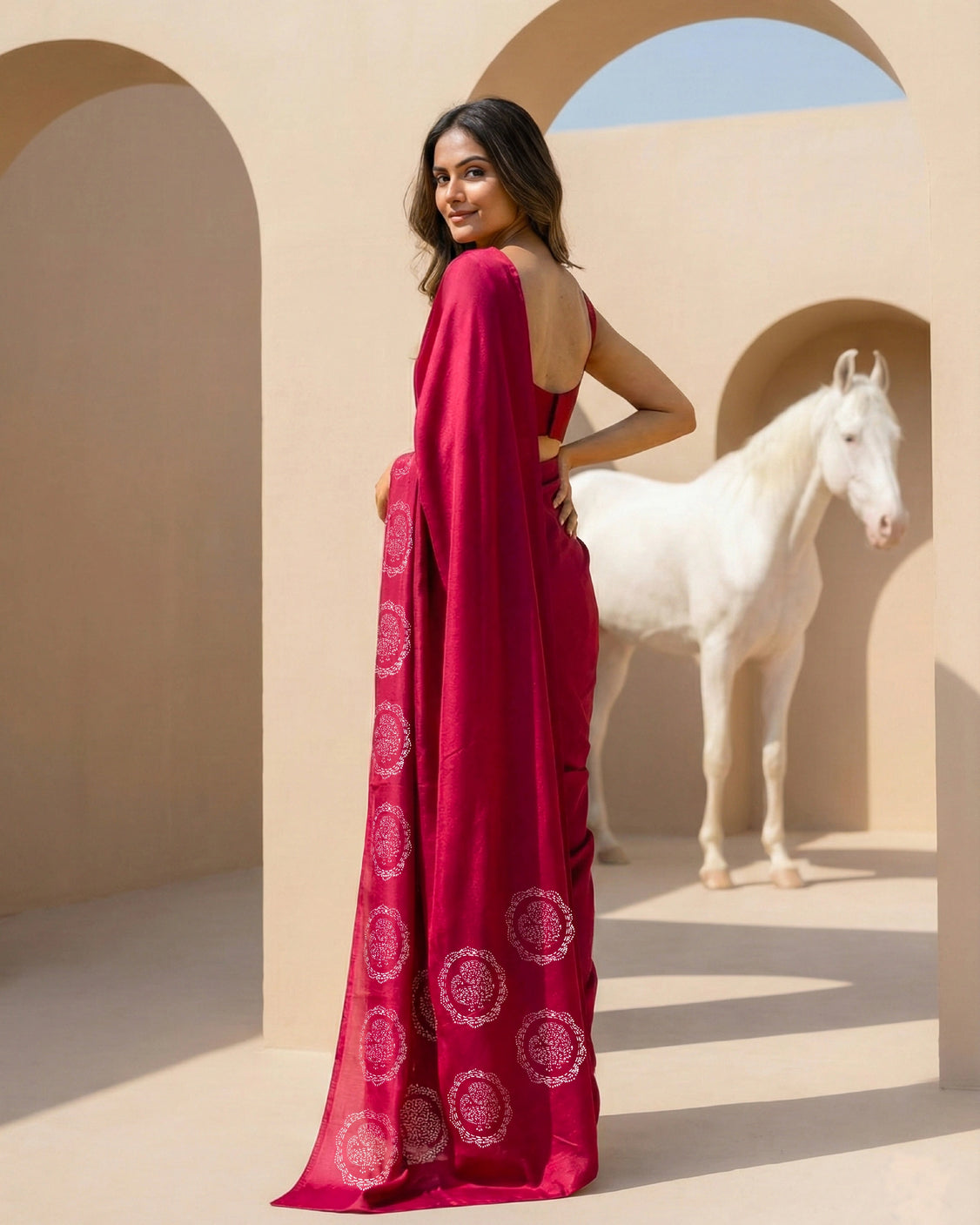 Wine Real Silver Organic Crepe Saree
