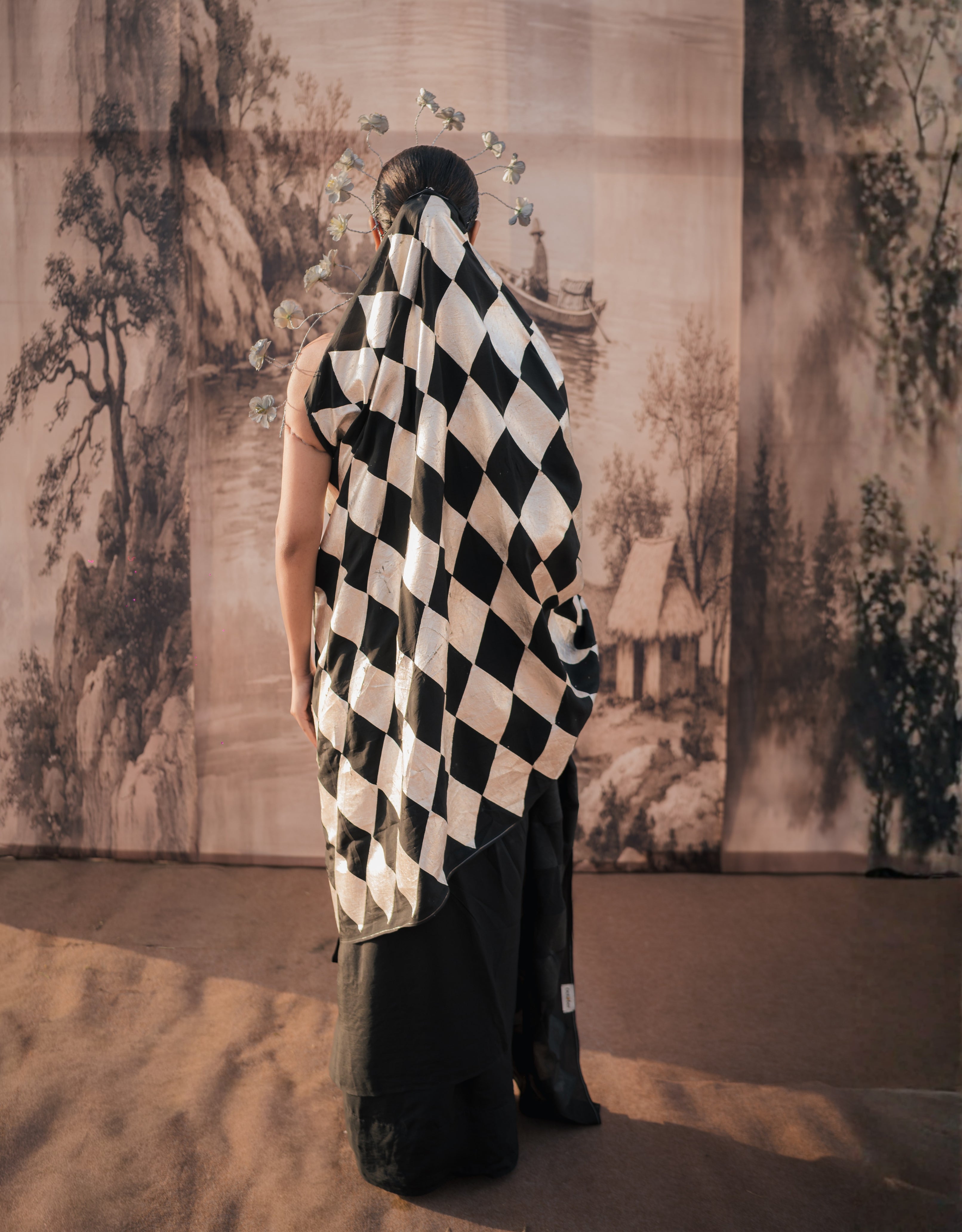 Barfi Tukda Silver Printed Silk Saree