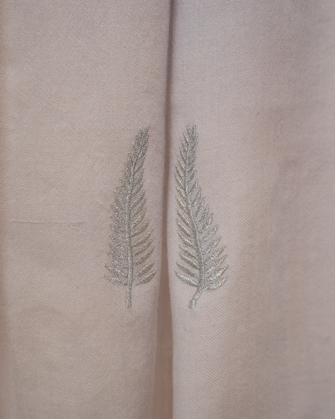Grey Leaf Embroidered Fine Wool Scarf