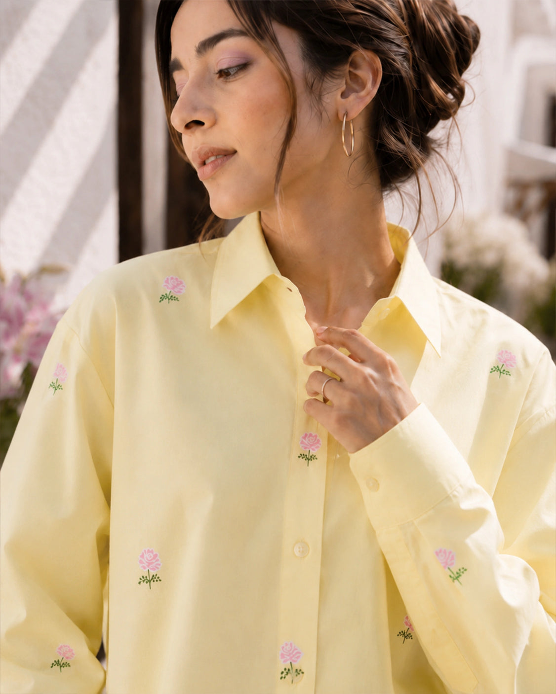 Sunbeam Pink Rose Handpainted Cotton Shirt
