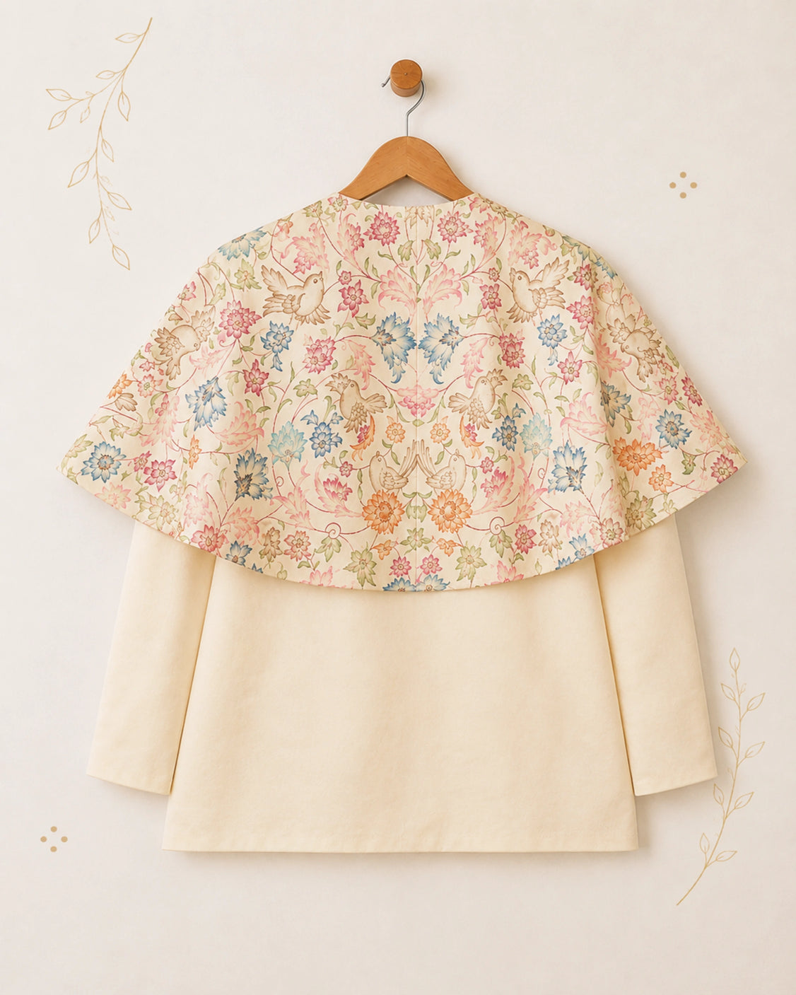 Champagne Handpainted Silk Cape Collar Coat
