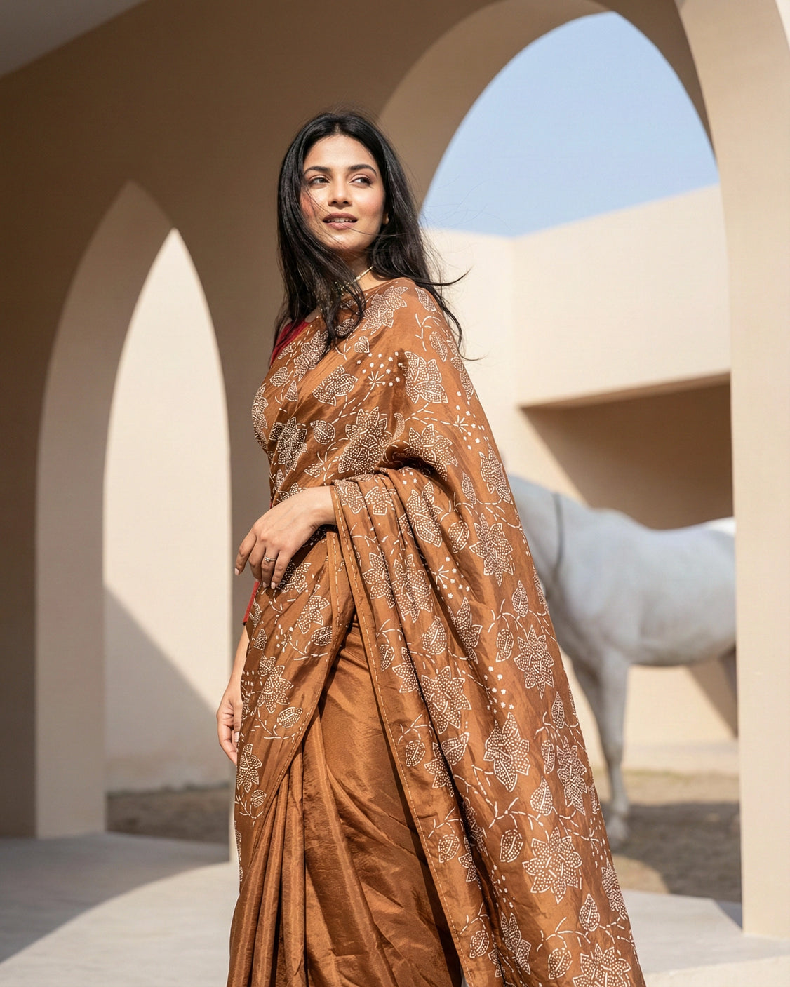 Terrocotta Real Silver Silk Saree