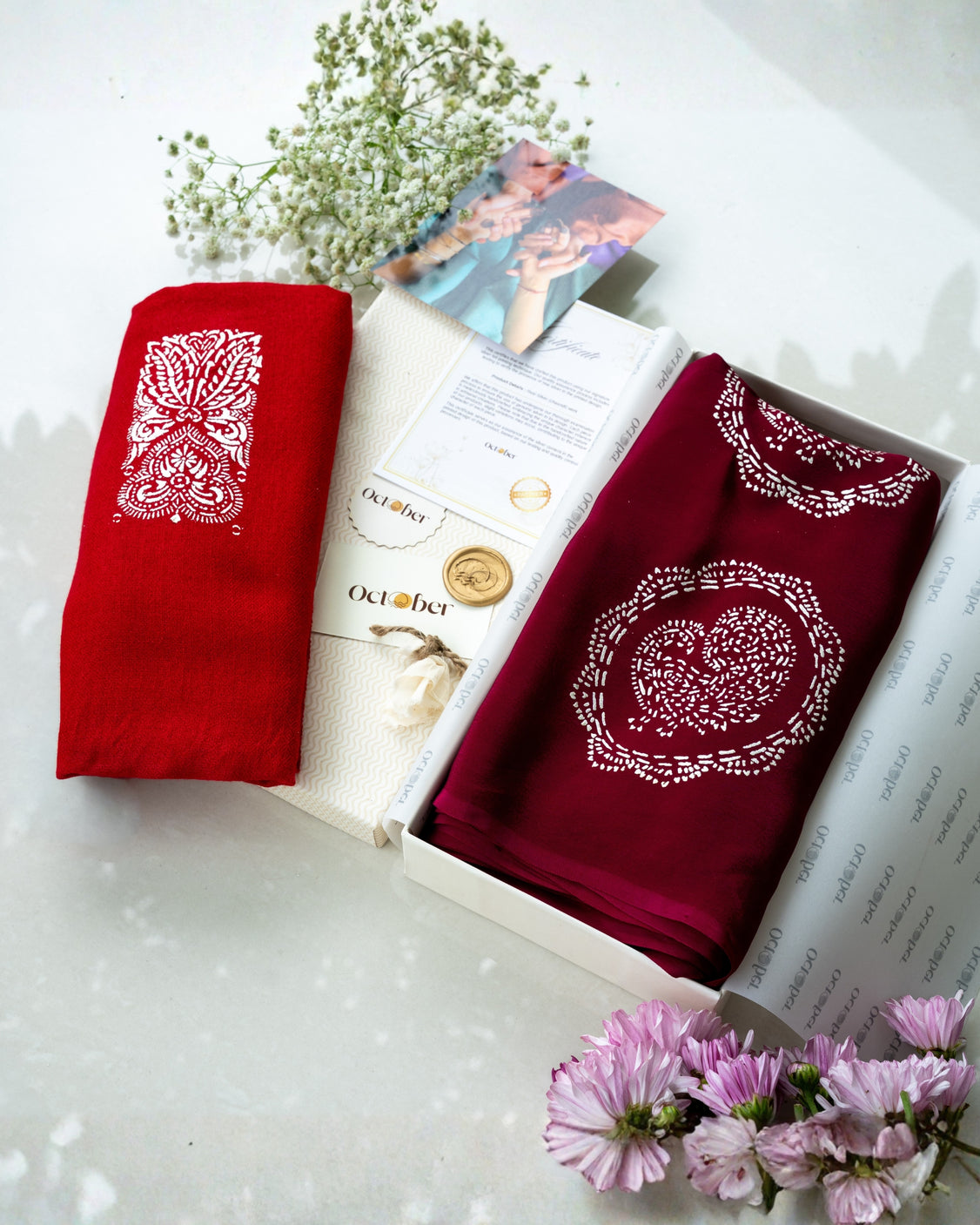 Wine Real Silver Organic Crepe Saree & Pure Pashmina Silver Printed Scarf