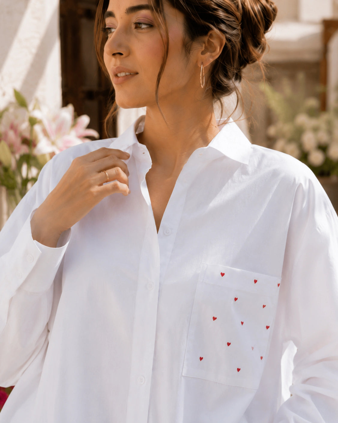 Cloud White Heart Pocket Handpainted Oversized Shirt