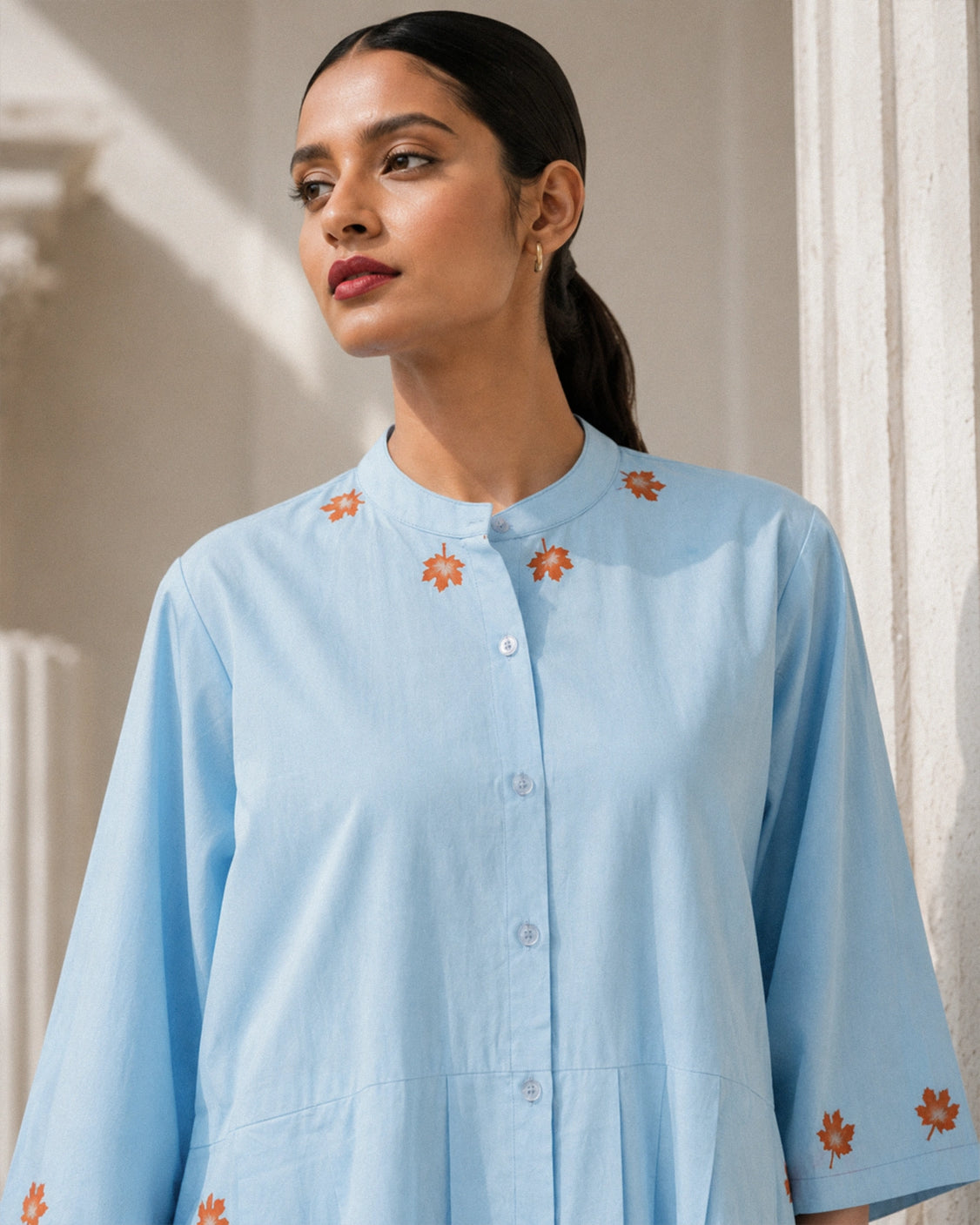 Cloud Chinar Handpainted Calf-Length Cotton Dress