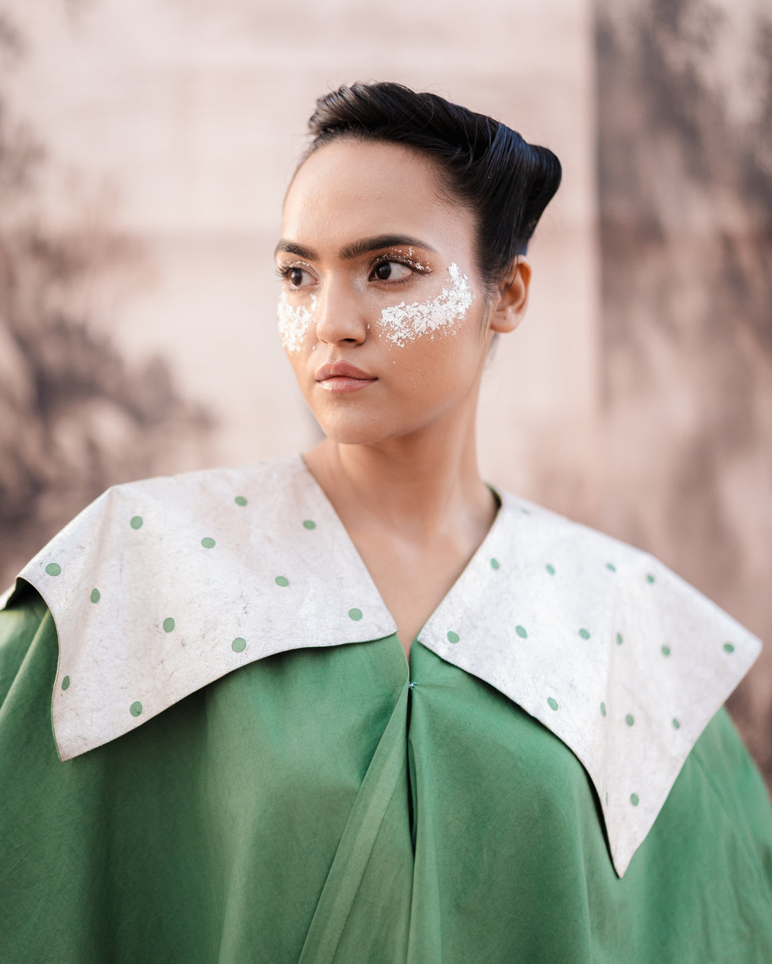 Fern Silver Printed Asymmetrical Cape