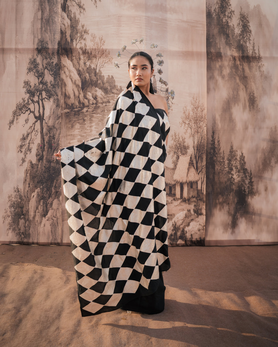 Barfi Tukda Silver Printed Silk Saree