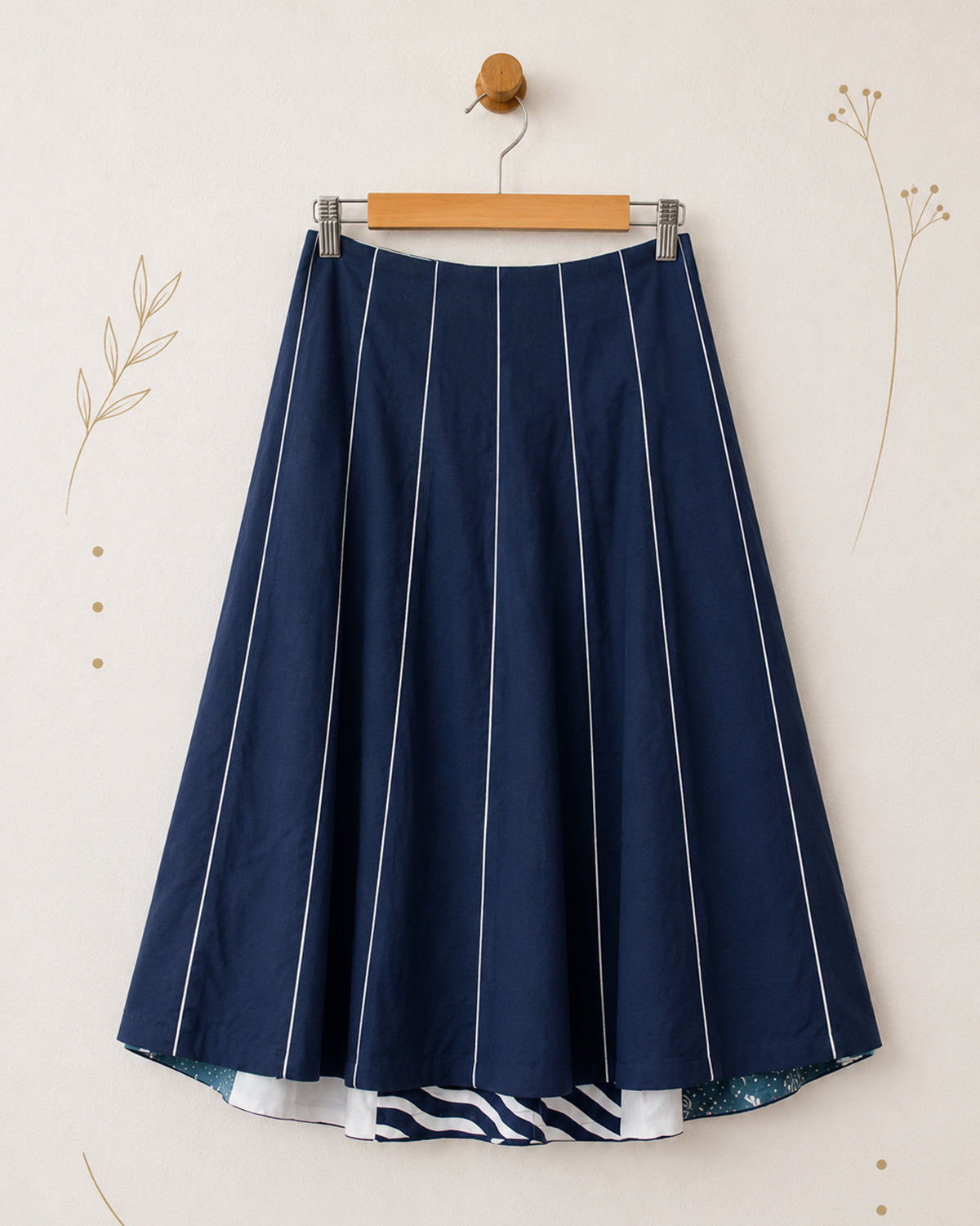 Reversible Blue Handpainted & Silver Printed Cotton Skirt