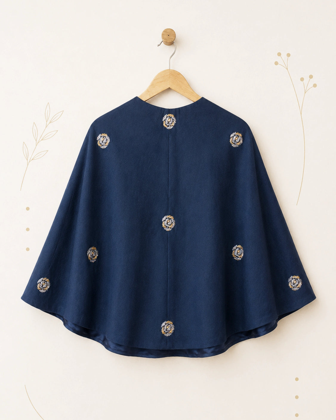 Indigo Embroidered Silk Cape