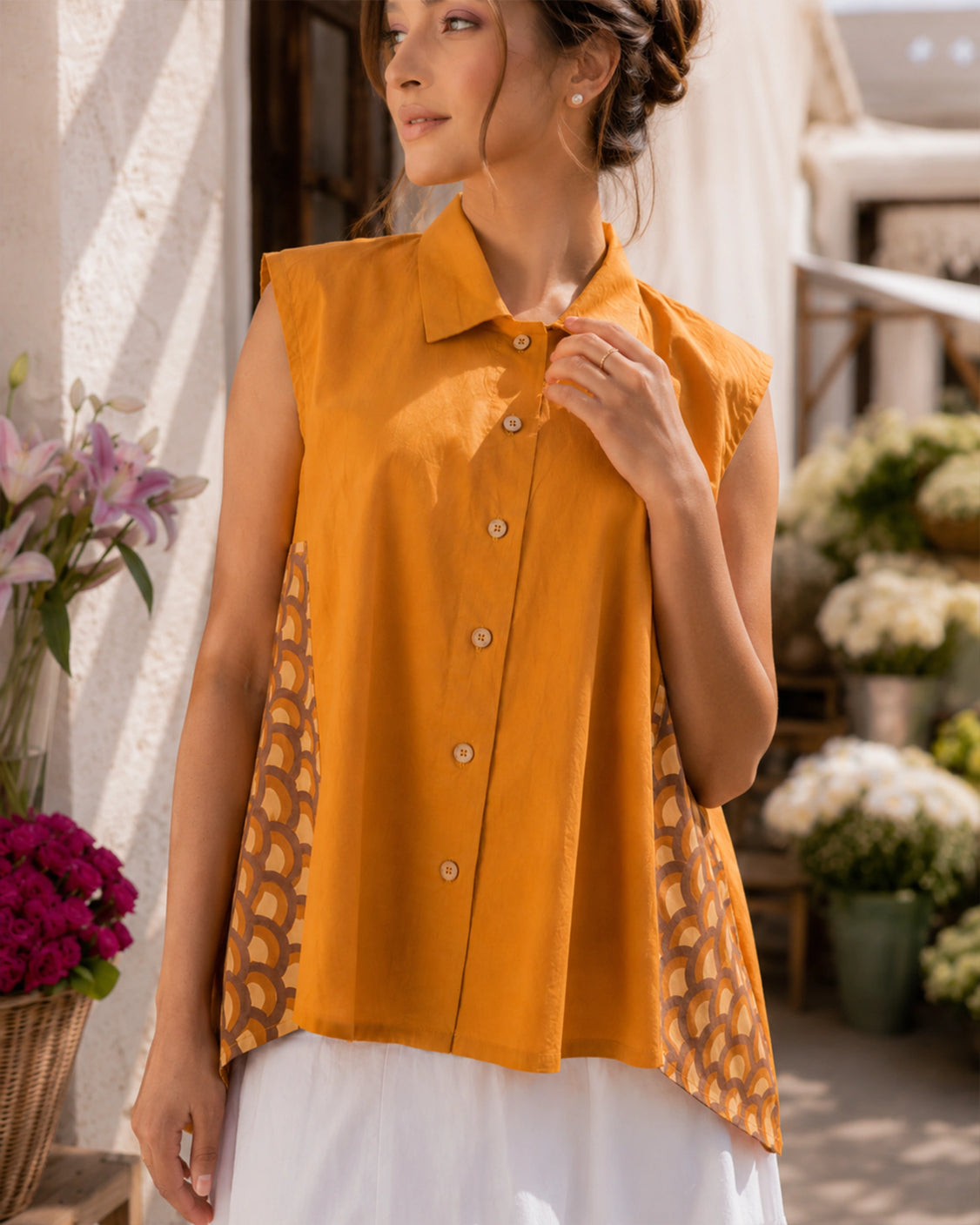 Ochre Handpainted Cotton Shirt