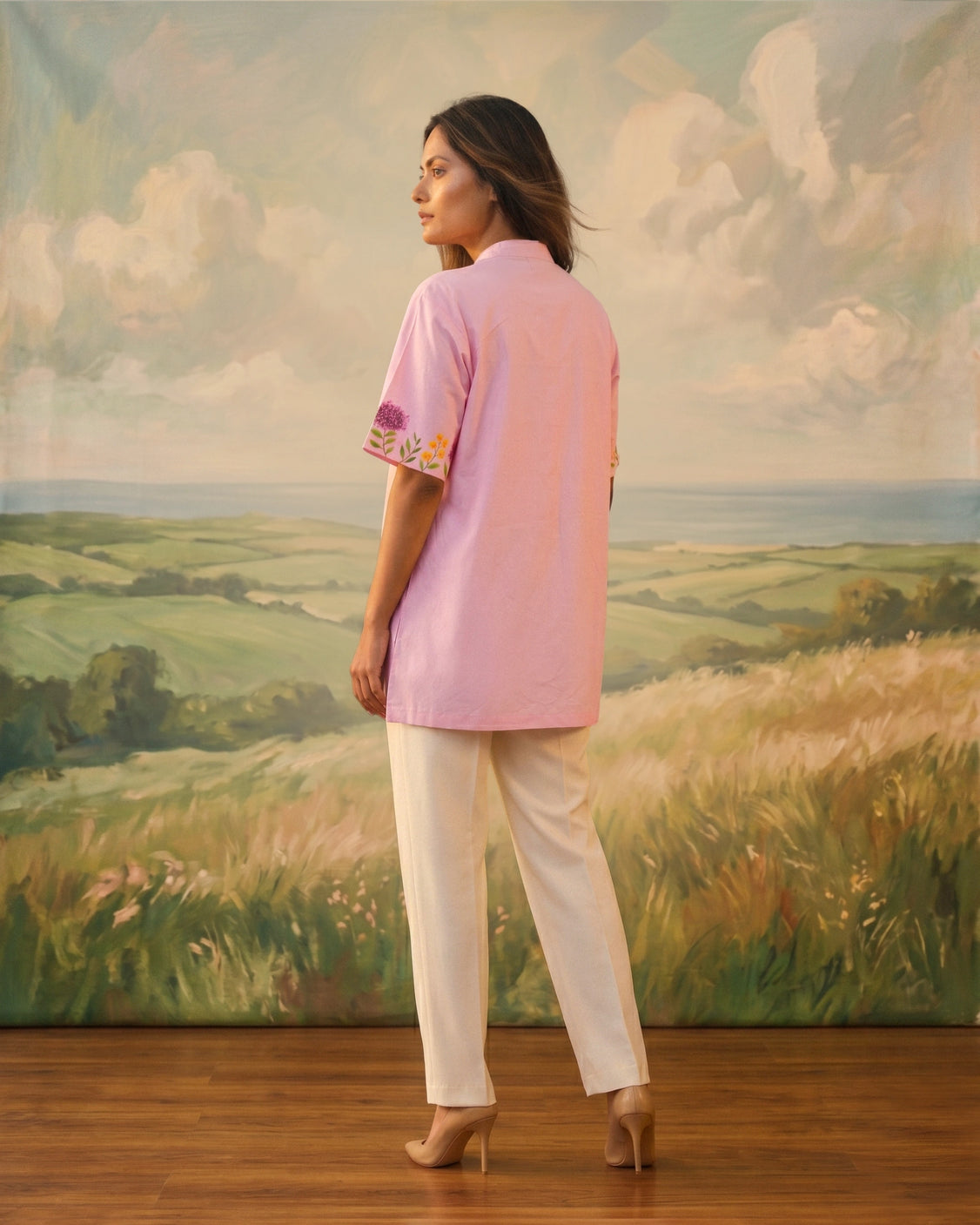 Blush Floral Handpainted Cotton Shirt