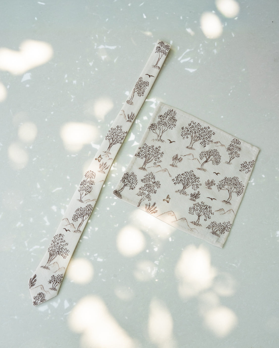 Ivory Hand-Painted Pure Pashmina Tie & Pocket Square Set