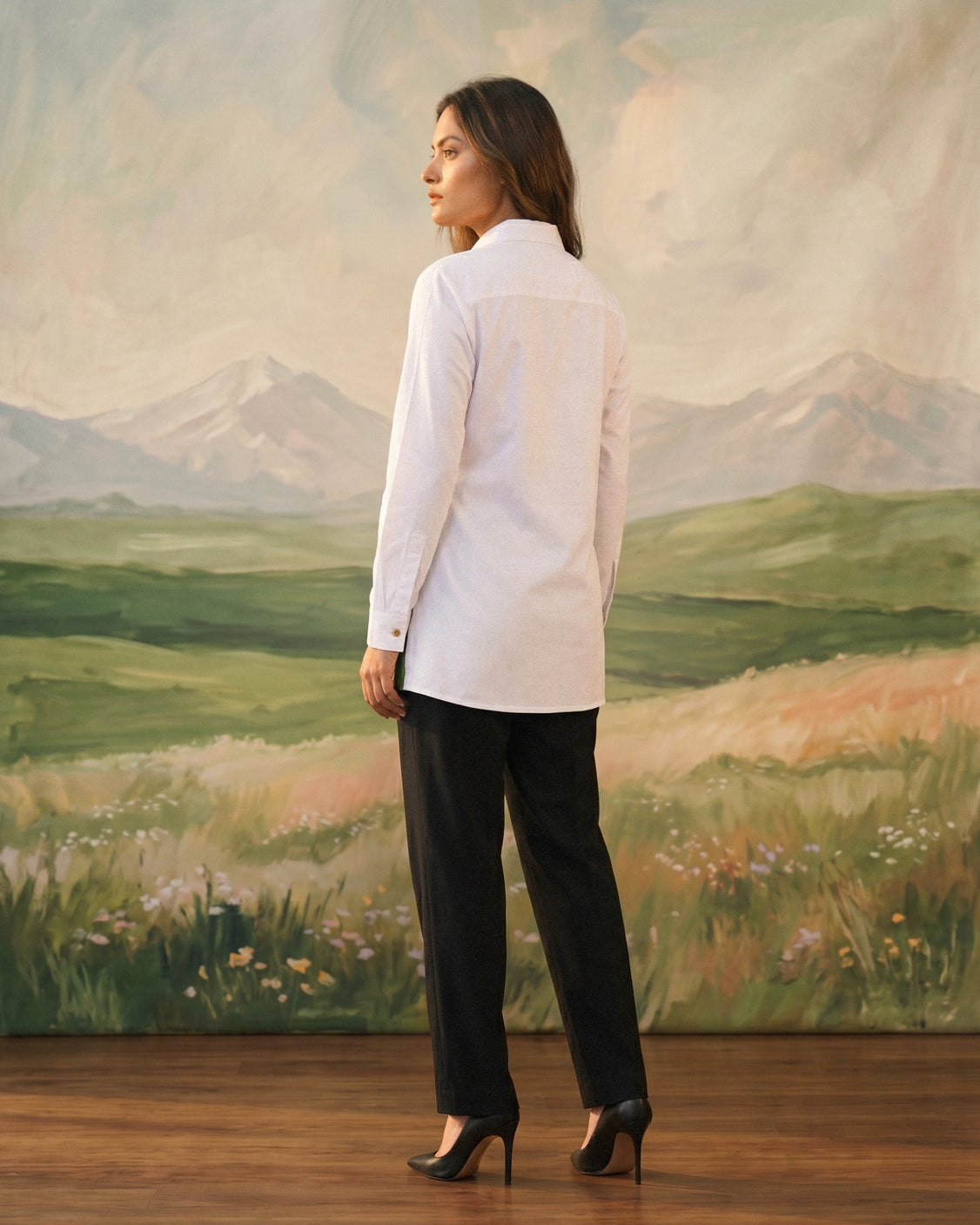 Asymmetirc Ivory Handpainted Cotton Shirt