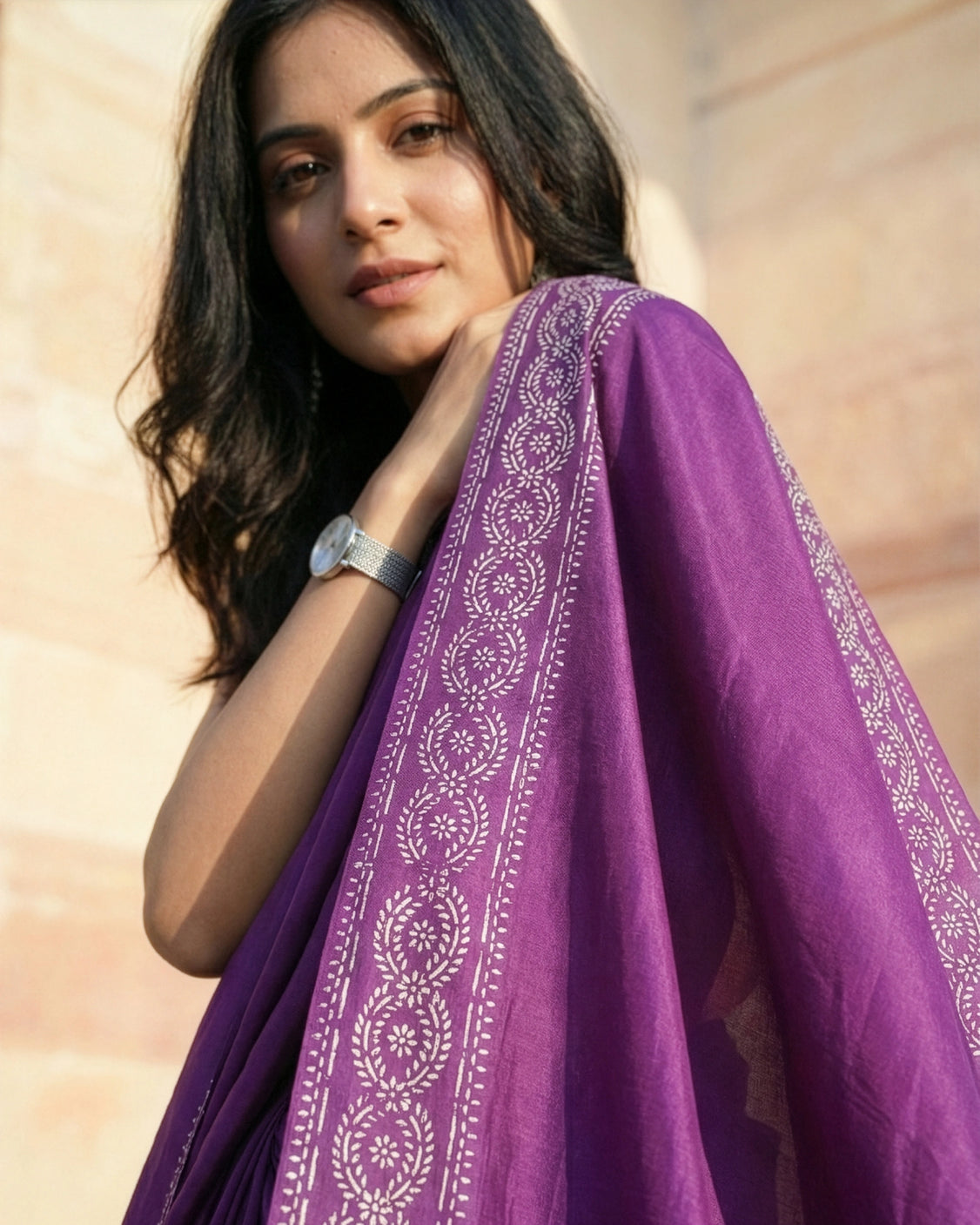 Dark Plum Real Silver Saree in Silk