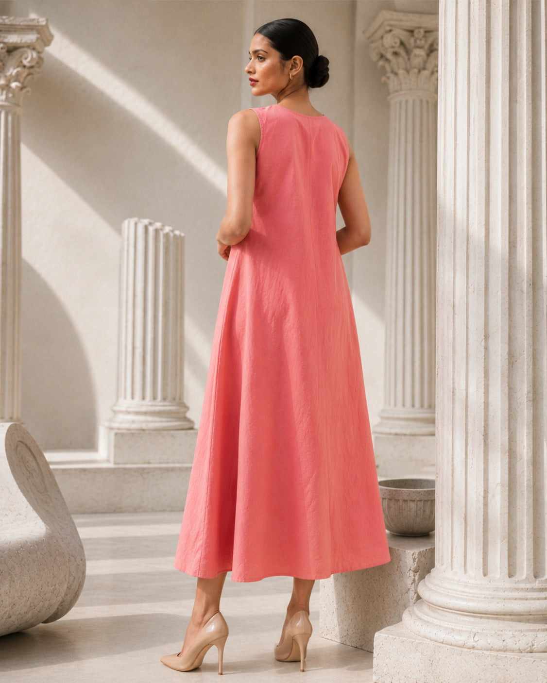 Blush Embroidered & Handpainted Anghrakha Cotton Dress