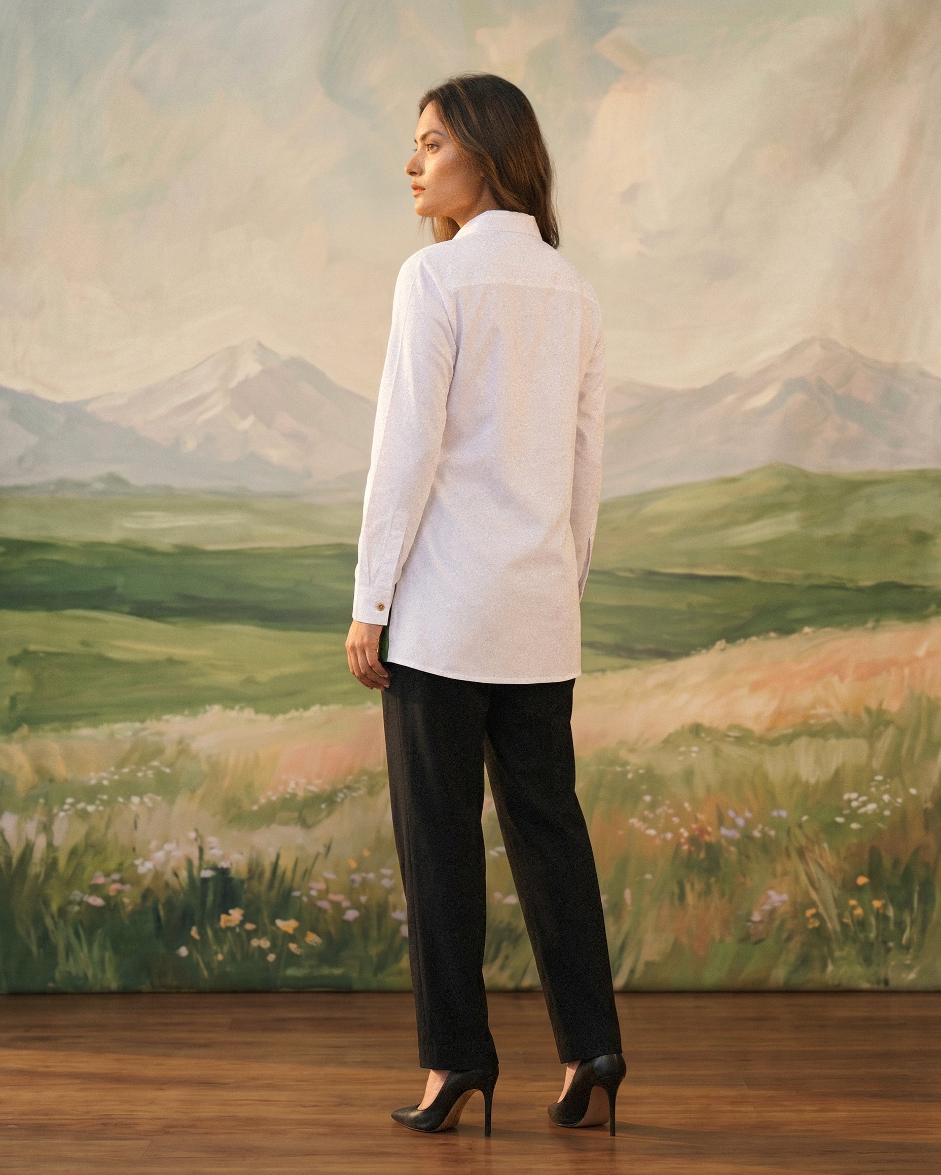 Asymmetirc Ivory Handpainted Cotton Shirt
