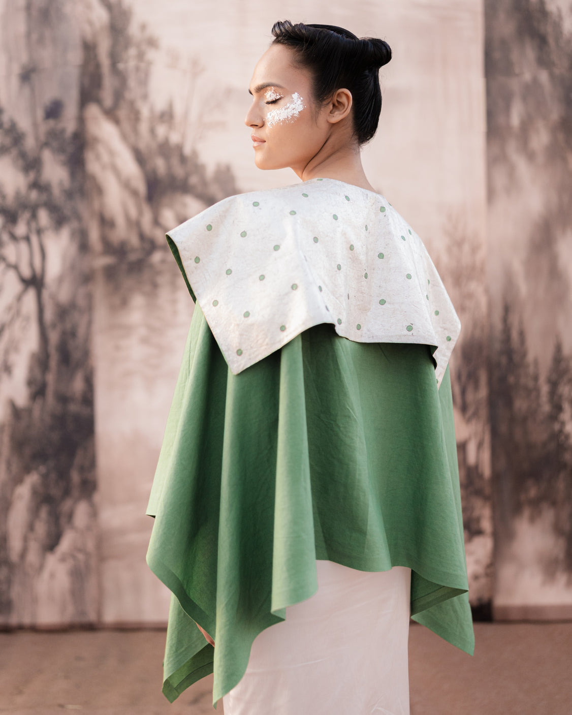Fern Silver Printed Asymmetrical Cape