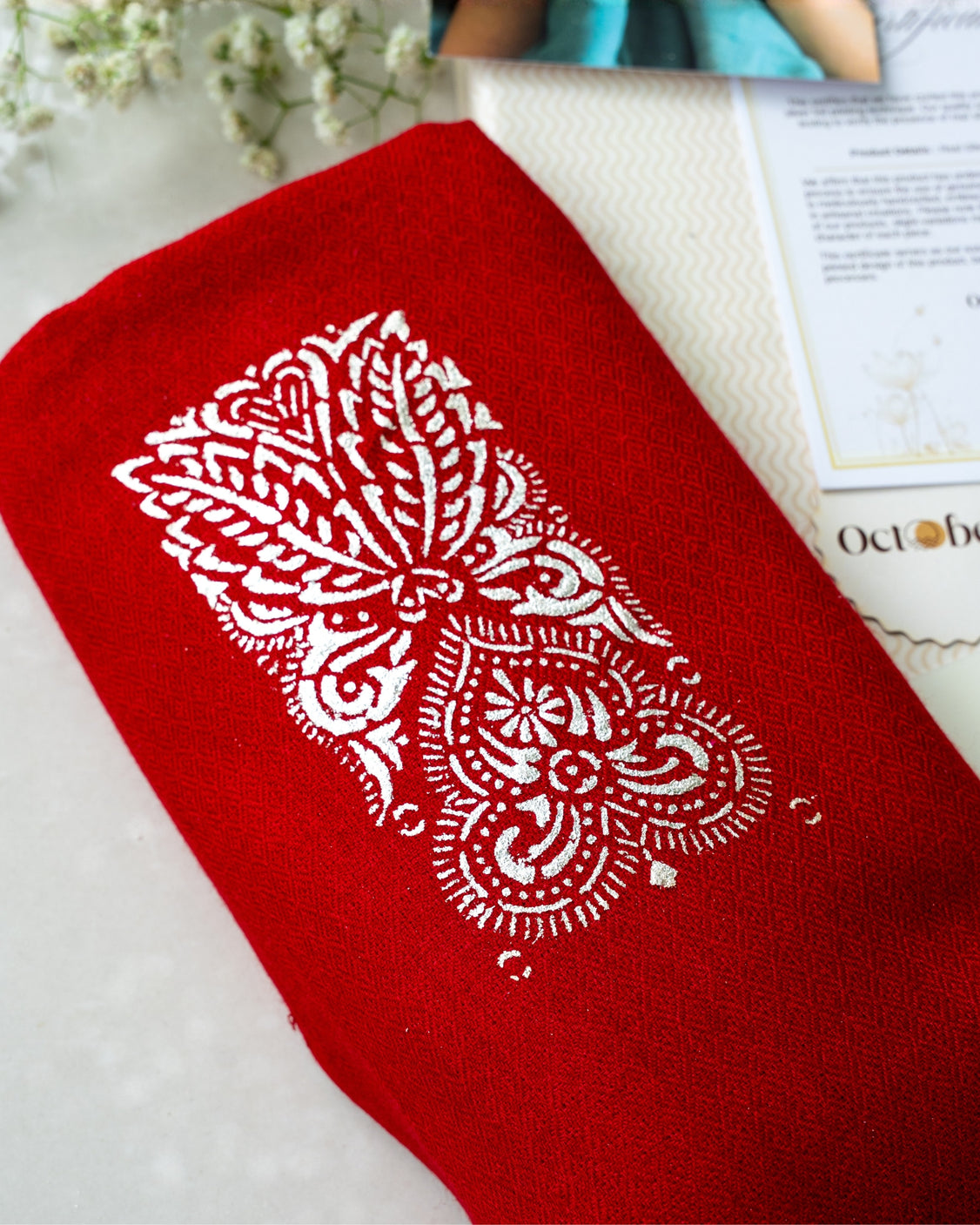 Wine Real Silver Organic Crepe Saree & Pure Pashmina Silver Printed Scarf