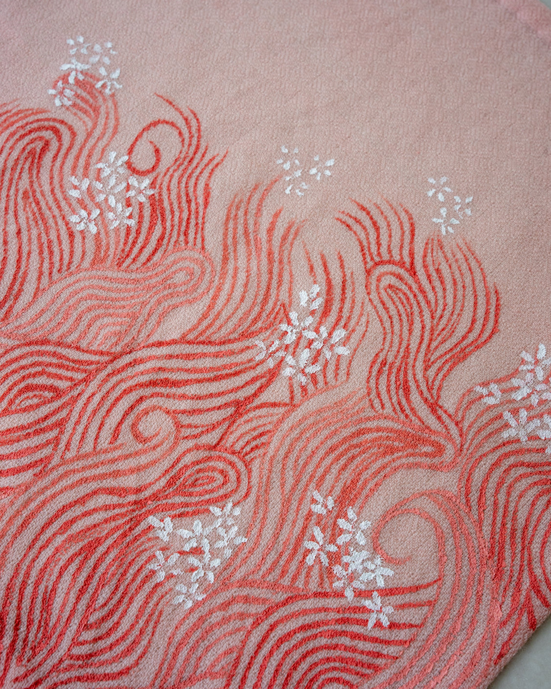 Blush Pink Hand-Painted Pure Pashmina Tie & Pocket Square Set