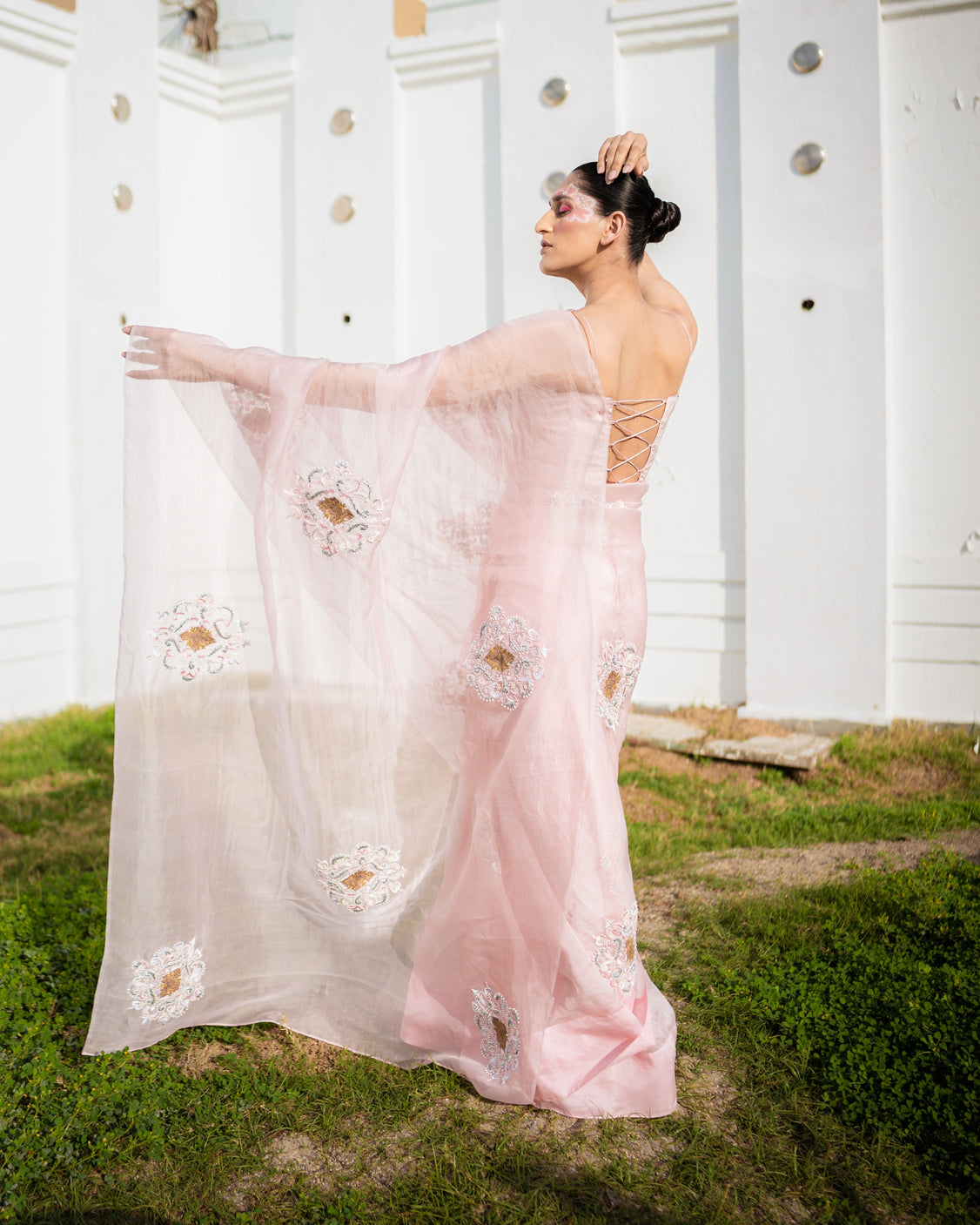 Restored Sozni Pure Organza Saree