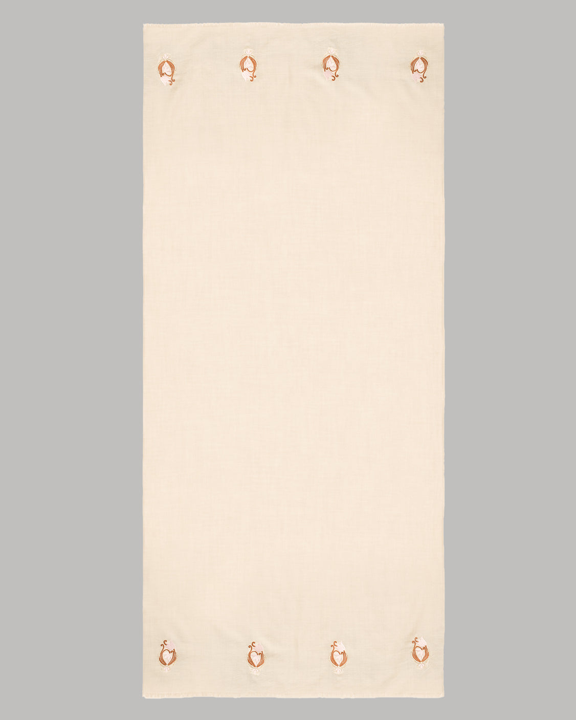 Natural Beige Embroidered Fine Wool Scarf