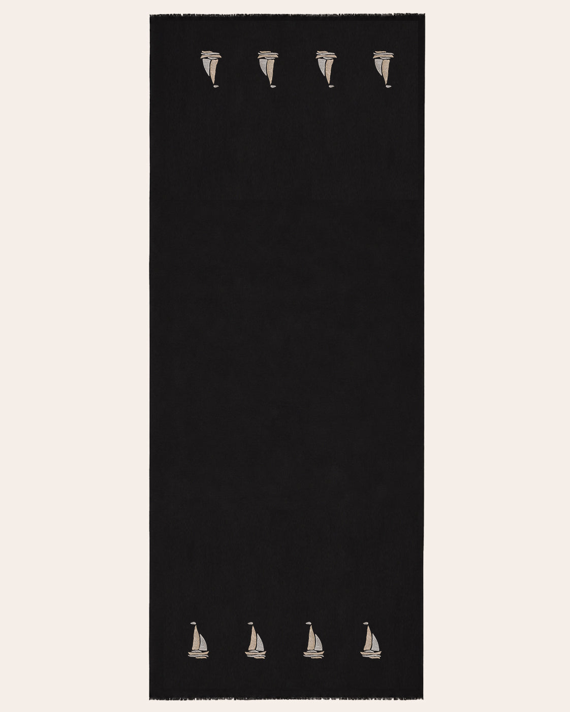 Yatch Party Fine Wool Black Embroidered Scarf