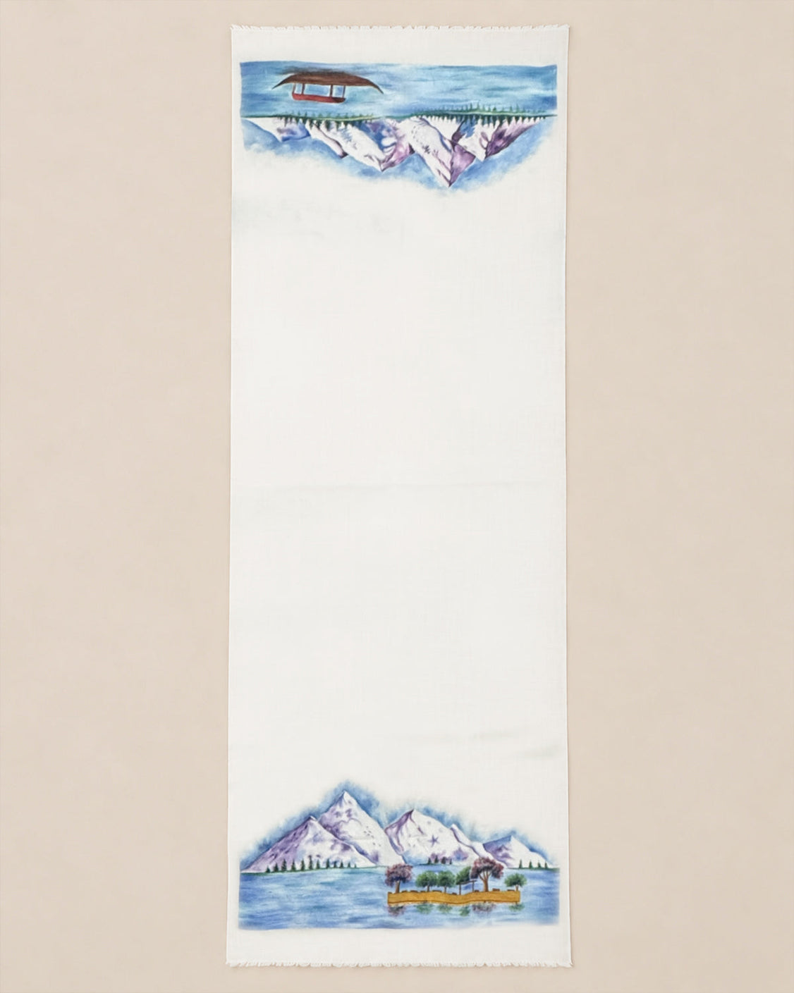 Kashmir White Handpainted Fine Wool Scarf