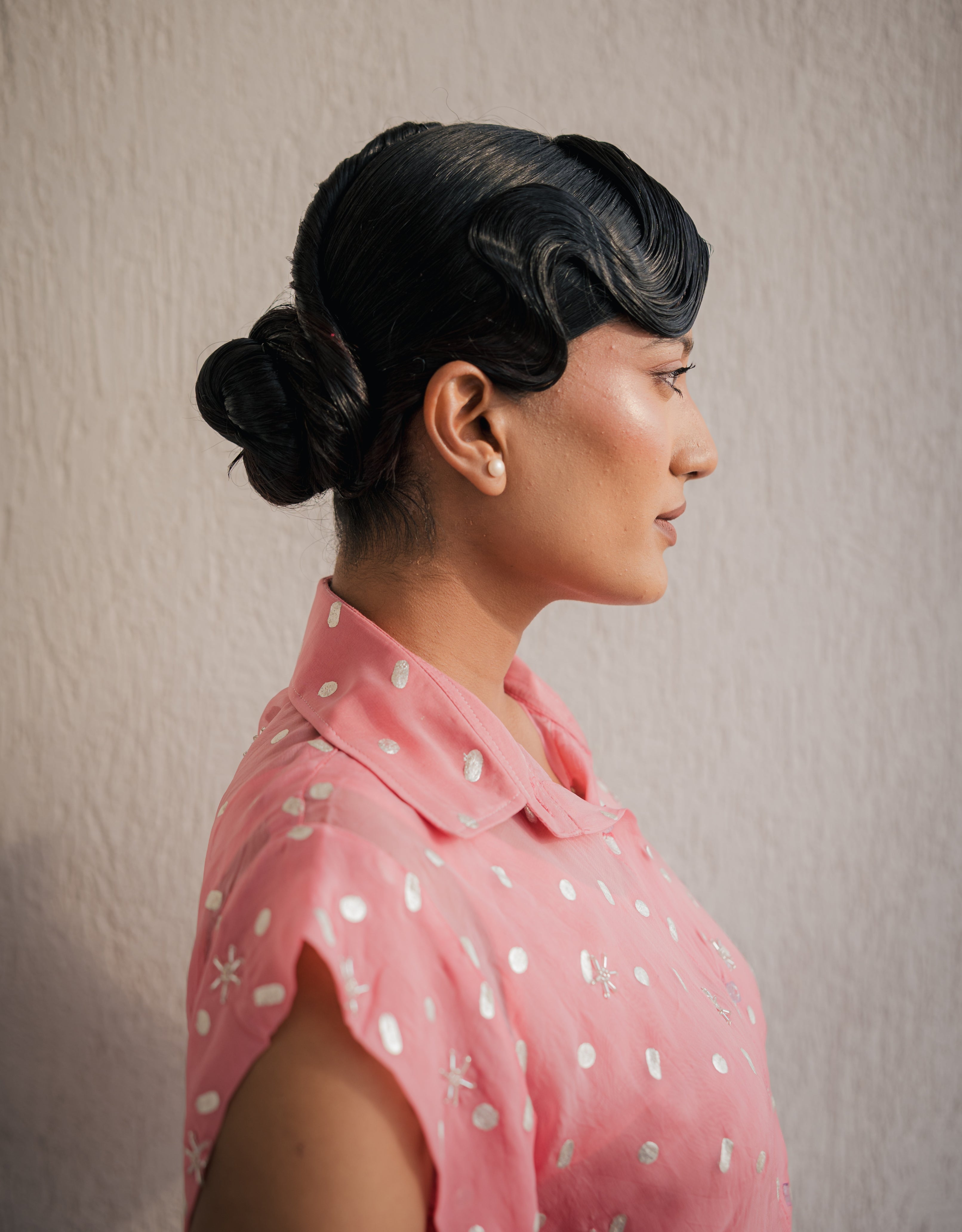 Blush Silver Printed Embroidery Organza Shirt