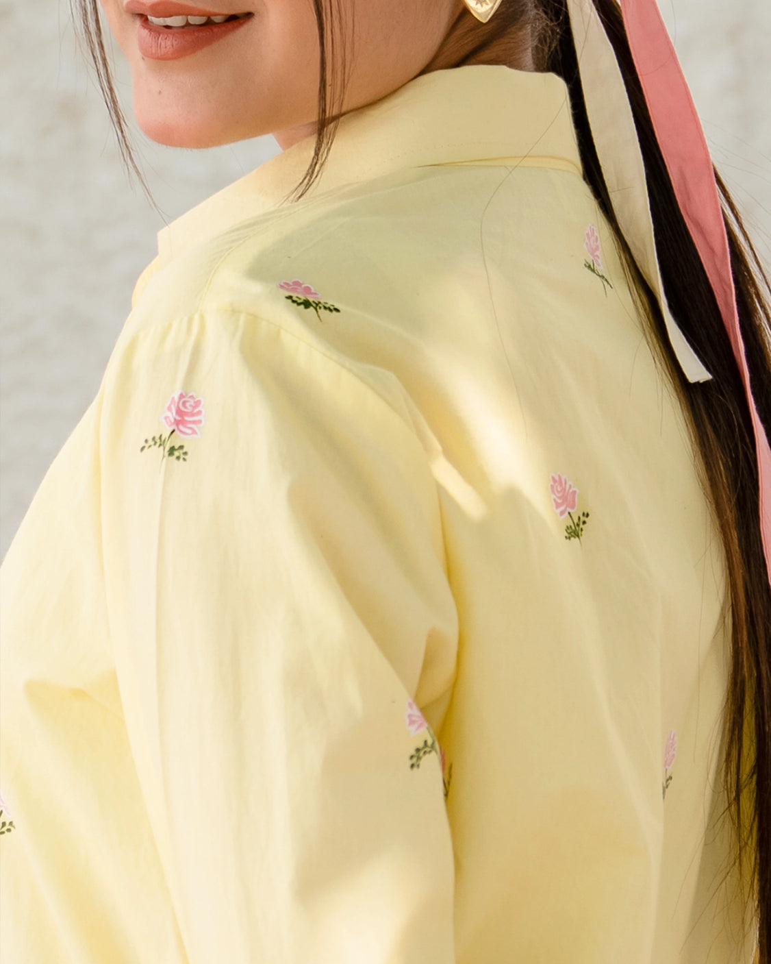 Sunbeam Pink Rose Handpainted Cotton Shirt