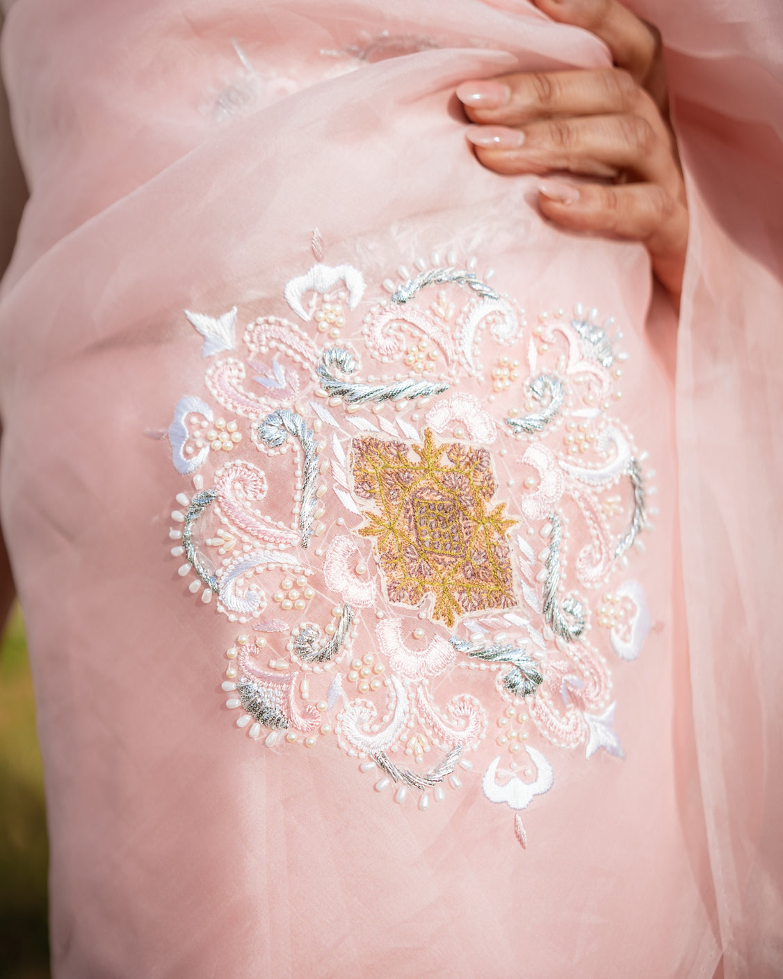 Restored Sozni Pure Organza Saree