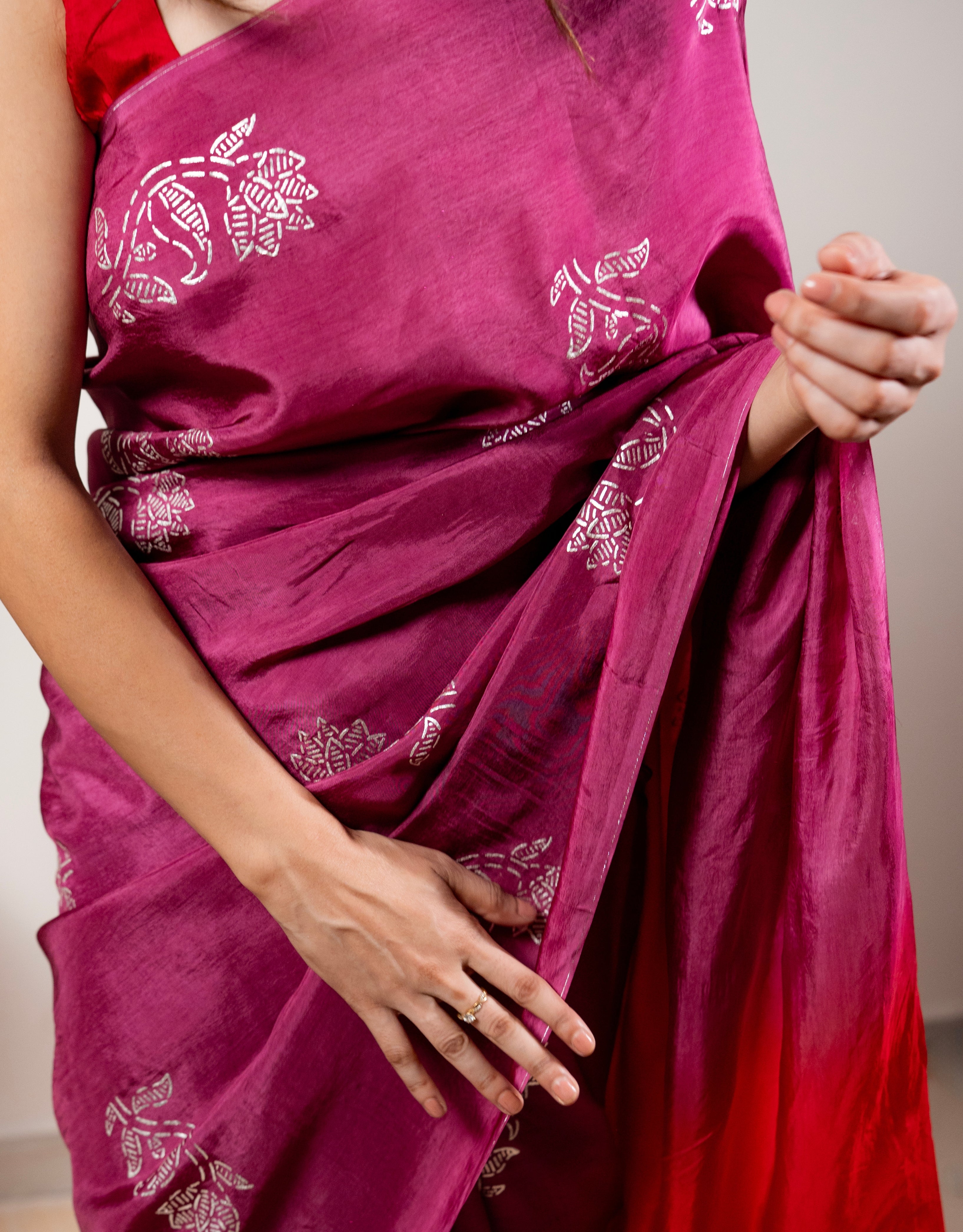 Bougain Villa Real Silver Silk Saree