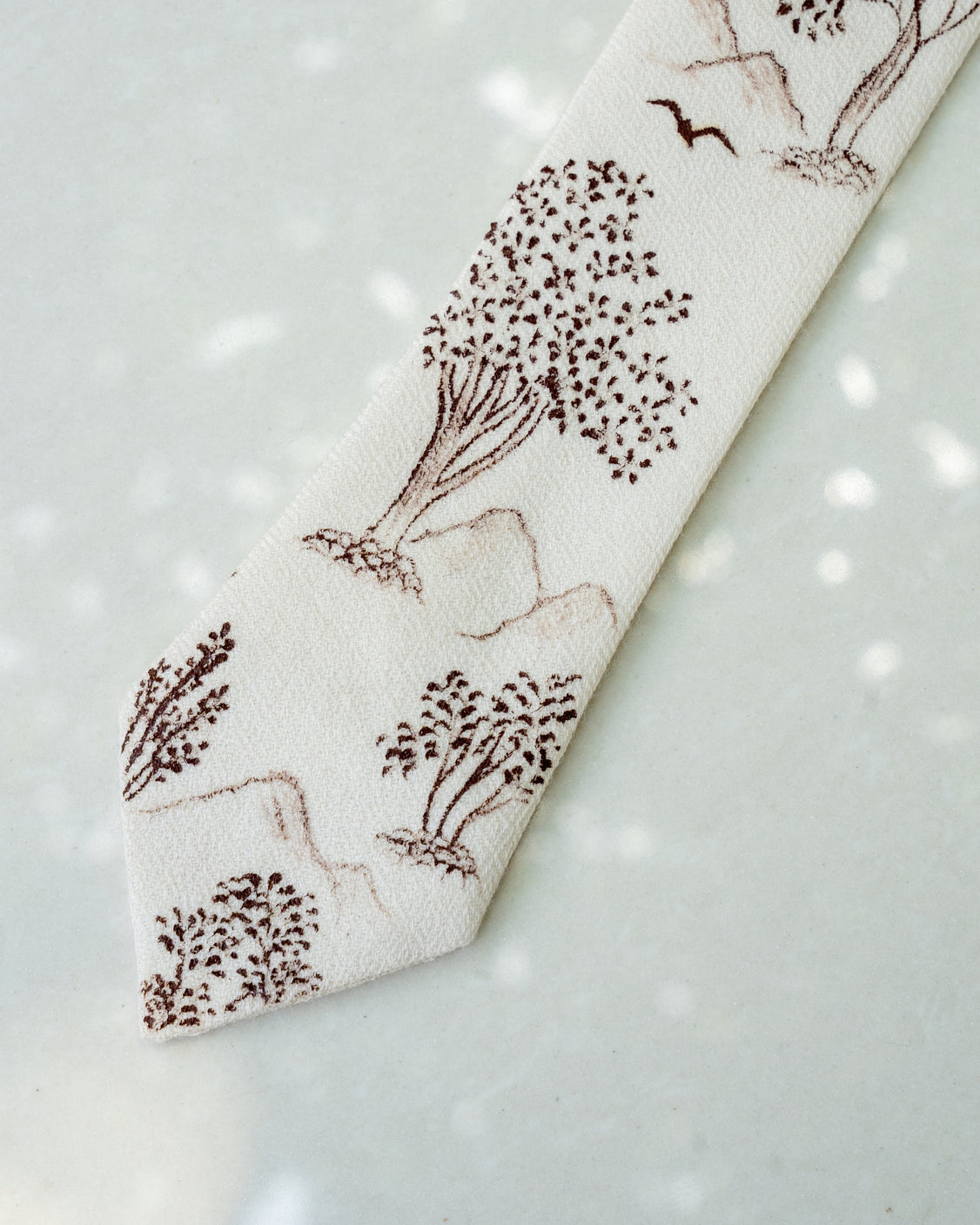 Ivory Hand-Painted Pure Pashmina Tie & Pocket Square Set