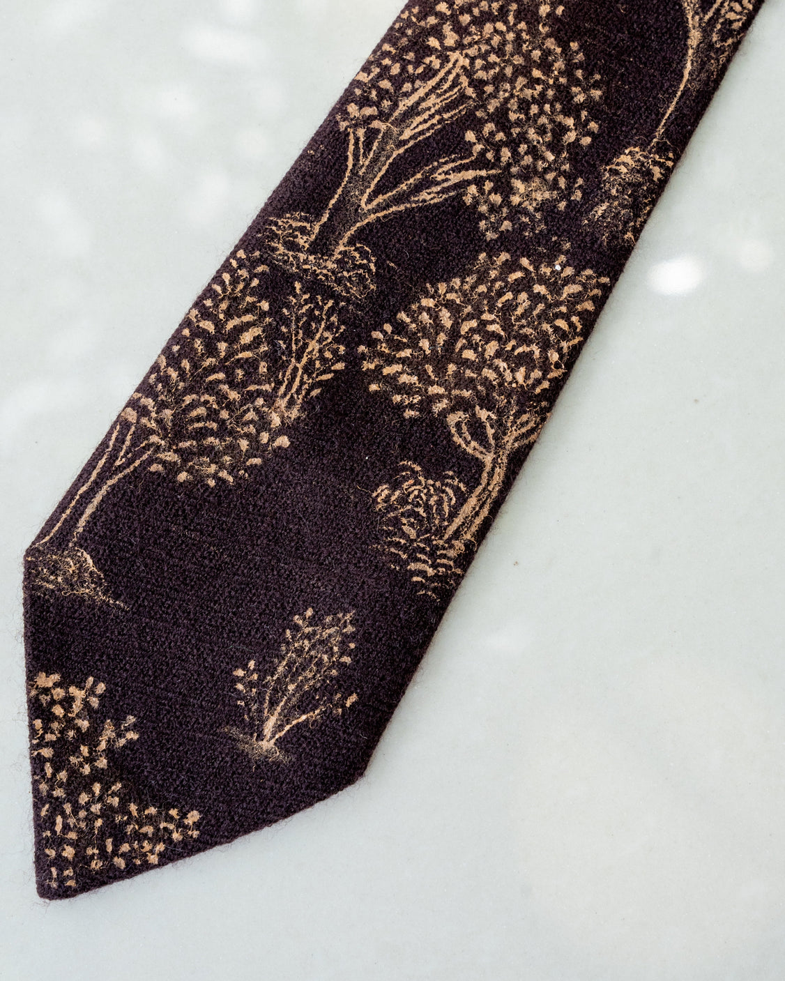 Brown Hand-Painted Pure Pashmina Tie & Pocket Square Set