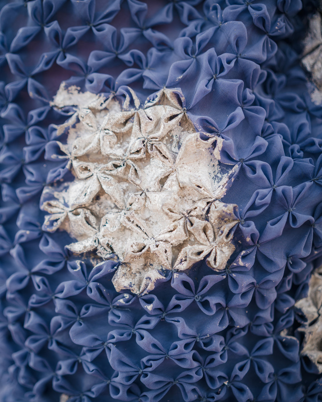Frost Blue Smocked Silver Printed Organza Saree