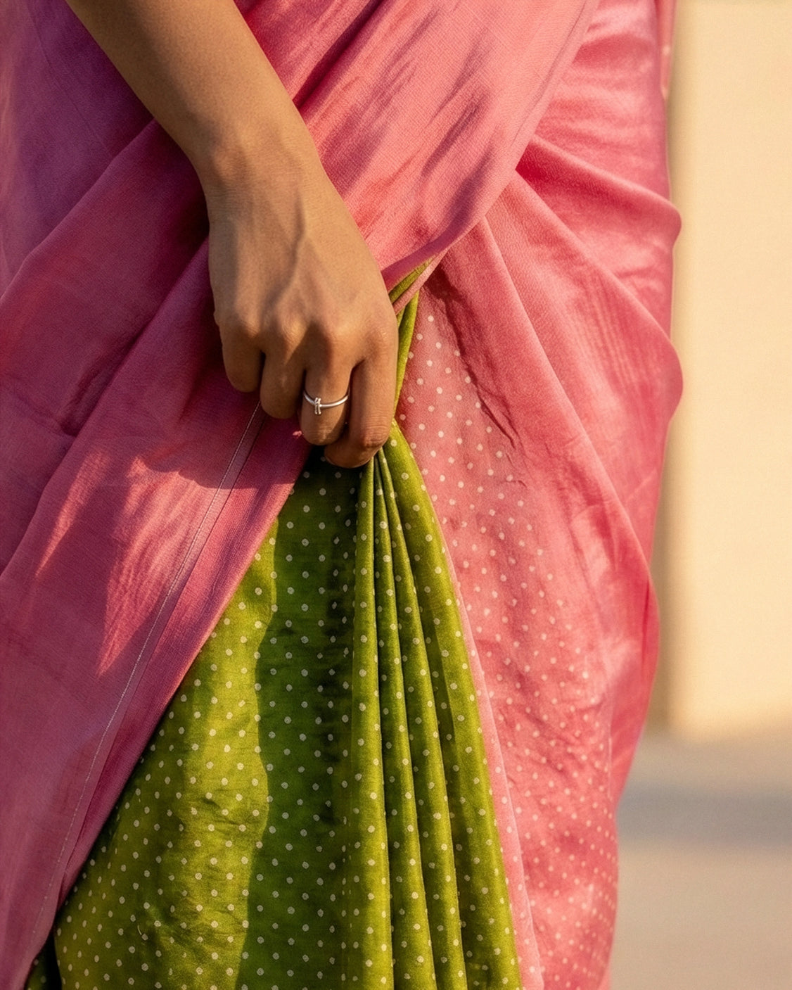 Blush Polka Dot Real Silver Silk Saree