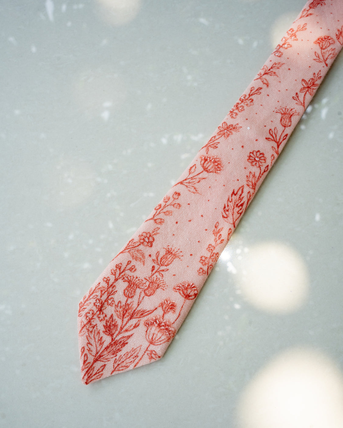 Peach Hand-Painted Pure Pashmina Tie & Pocket Square Set