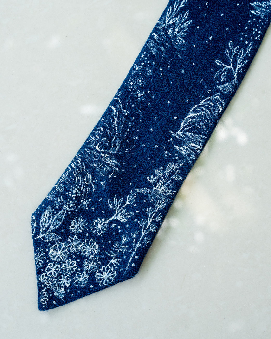 Midnight Blue Hand-Painted Pure Pashmina Tie & Pocket Square Set
