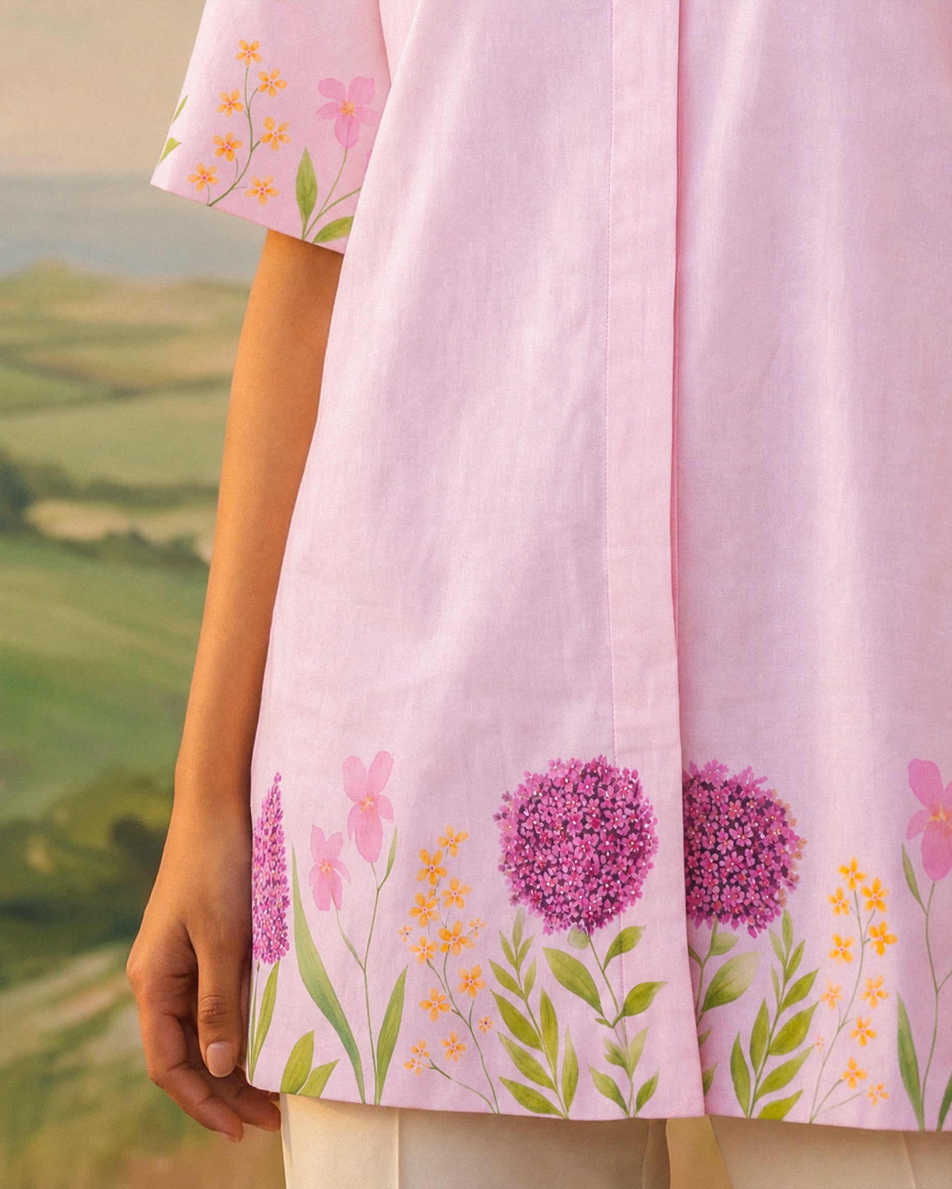 Blush Floral Handpainted Cotton Shirt