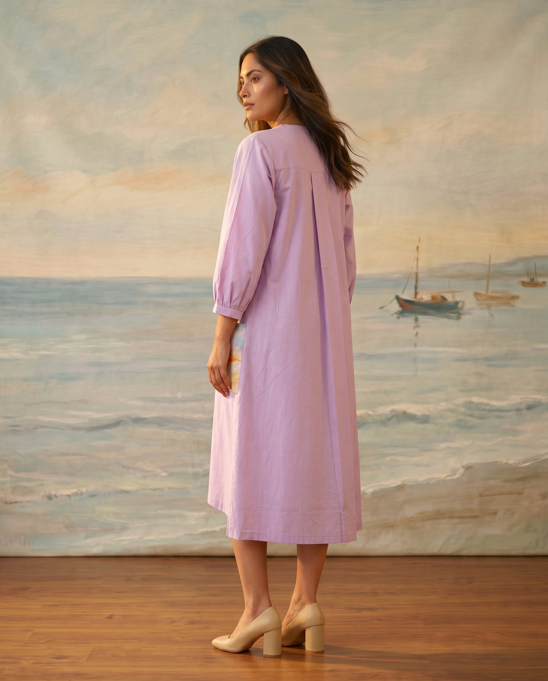 Lilac Cotton Handpainted Pocket Dress