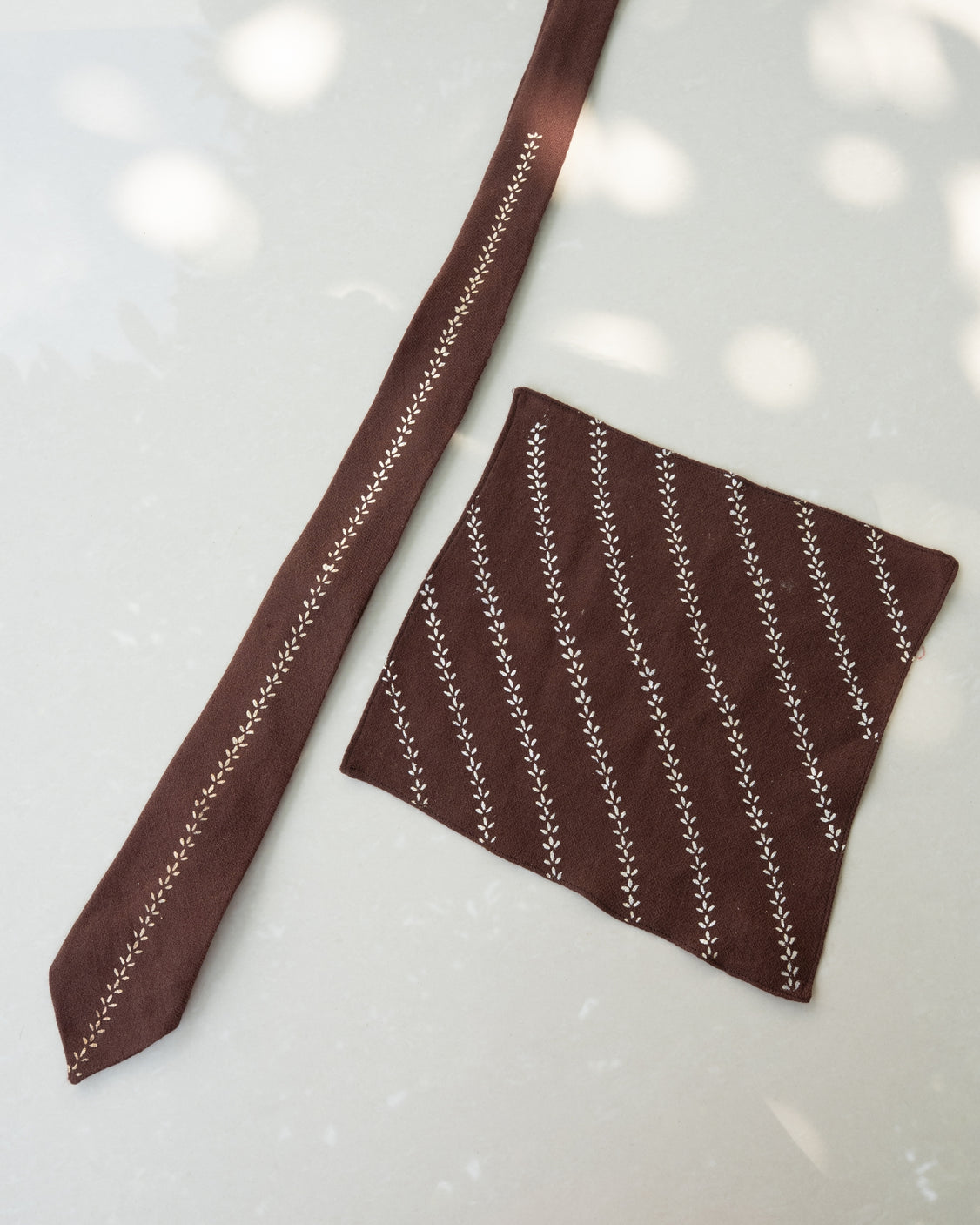Brown Silver Printed Pure Pashmina Tie & Pocket Square Set
