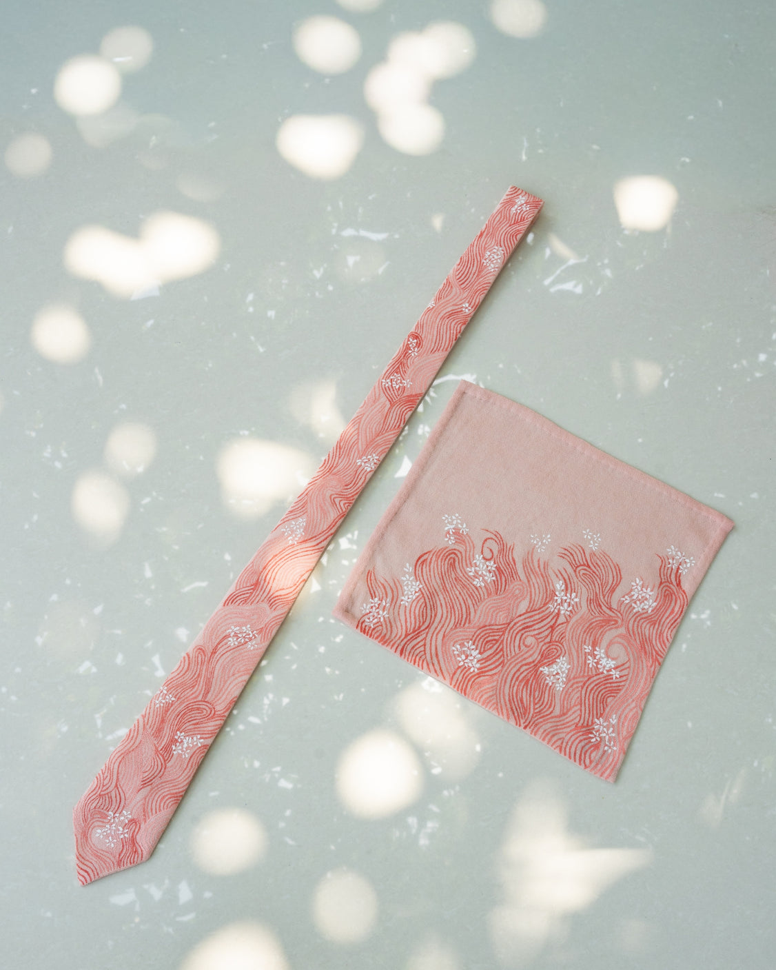 Blush Pink Hand-Painted Pure Pashmina Tie & Pocket Square Set
