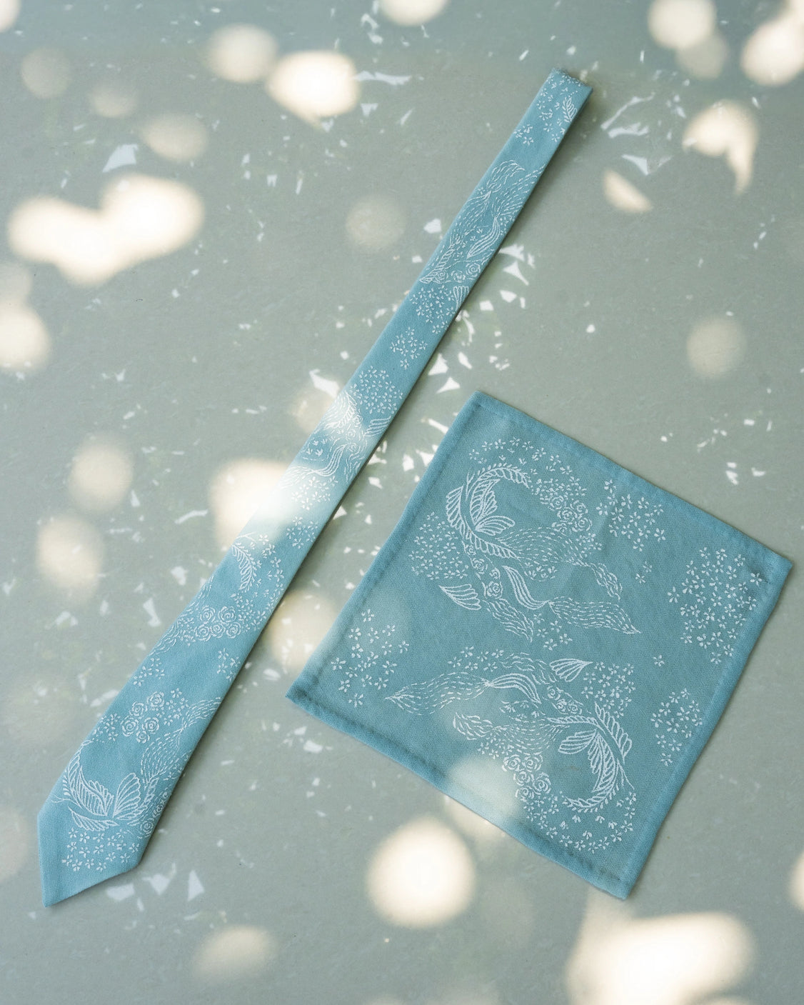 Sky Blue Pure Pashmina Handpainted Tie & Pocket Square Set